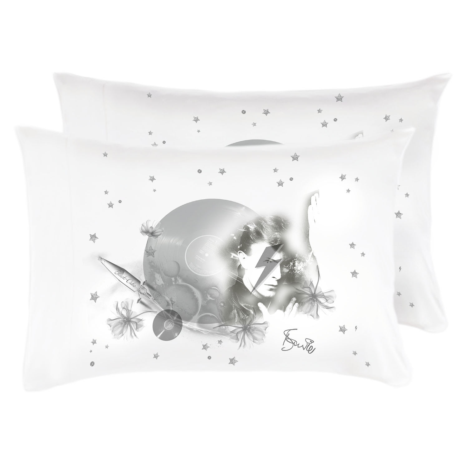 Black Cake Neutrals Cosmic Space Oddity David Bowie Satin Pillowcase Set