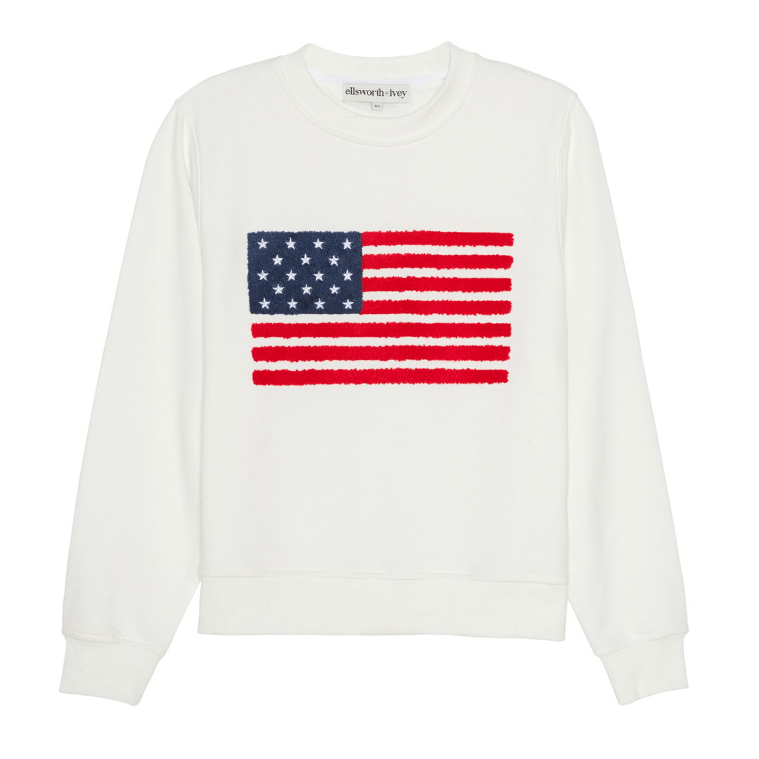 Ellsworth + Ivey Women's White American Flag Sweatshirt In White