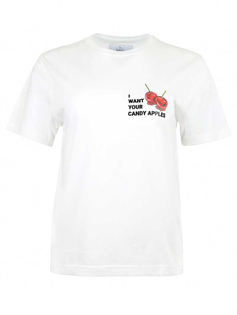Blonde Gone Rogue Candy Apple Graphic Print Mens Organic Cotton T-shirt In White