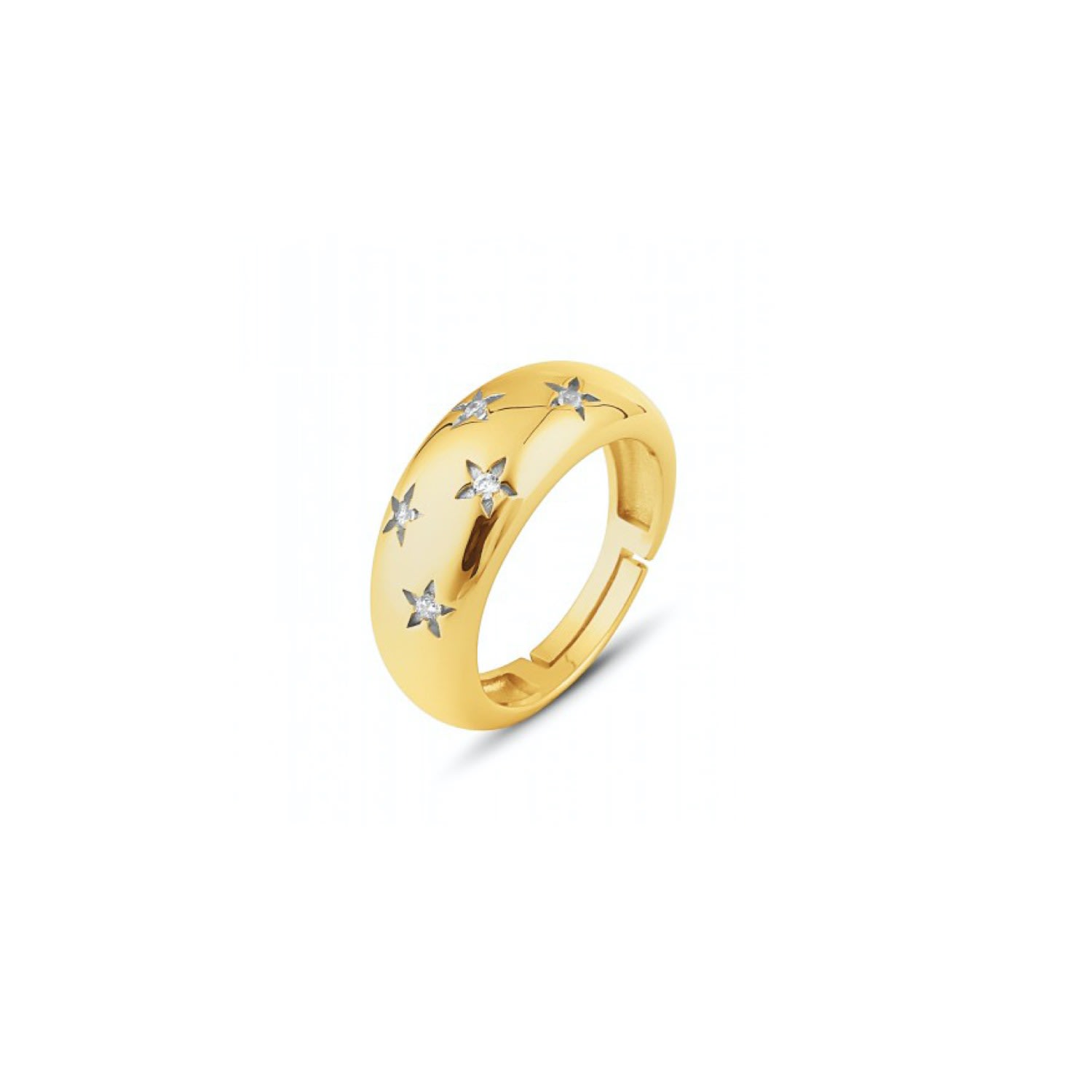 Spero London Women's Celestial Star Sterling Silver Dome Ring With White Stones In White