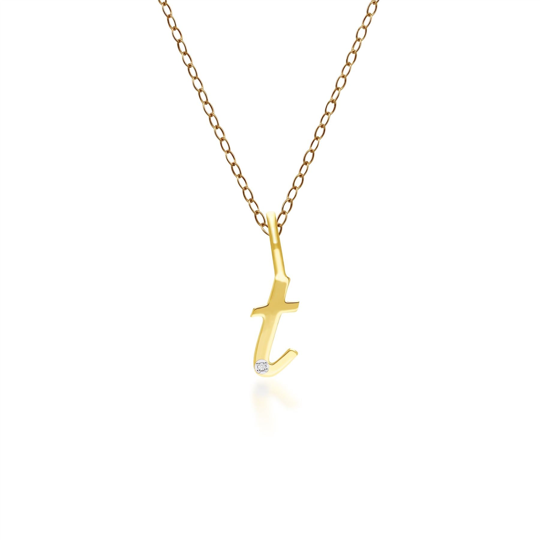 Women’s Alphabet Letter T Diamond Pendant In Yellow Gold Gemondo