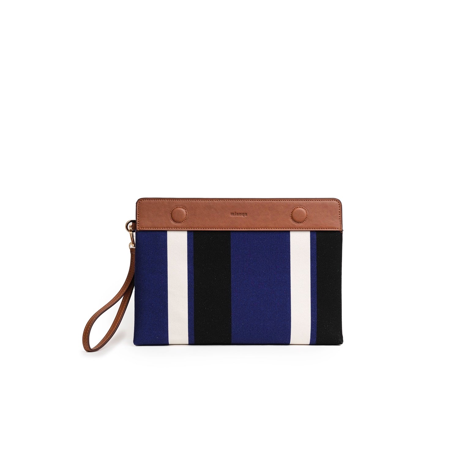 Women’s Blue / White / Black Vegan Apple Leather & Fabric Clutch Navy One Size Mianqa