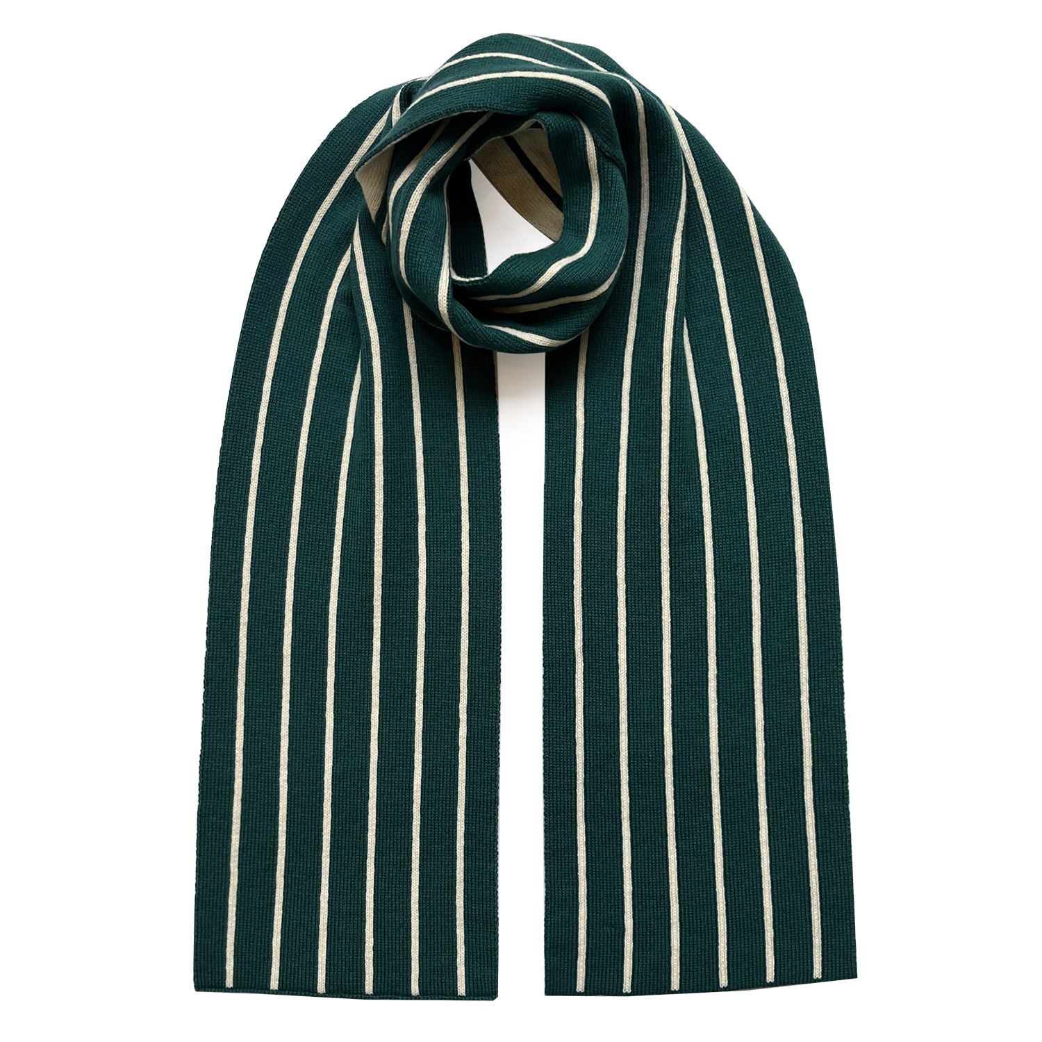 Ingmarson Green / White Thin Stripe Wool & Cashmere Scarf Teal Men In Green