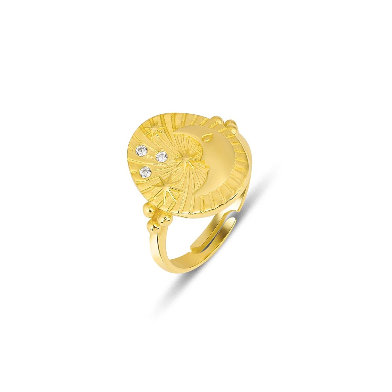 Spero London Women's Gold Moon Face Embossed Sterling Silver Medal Ring In Gold