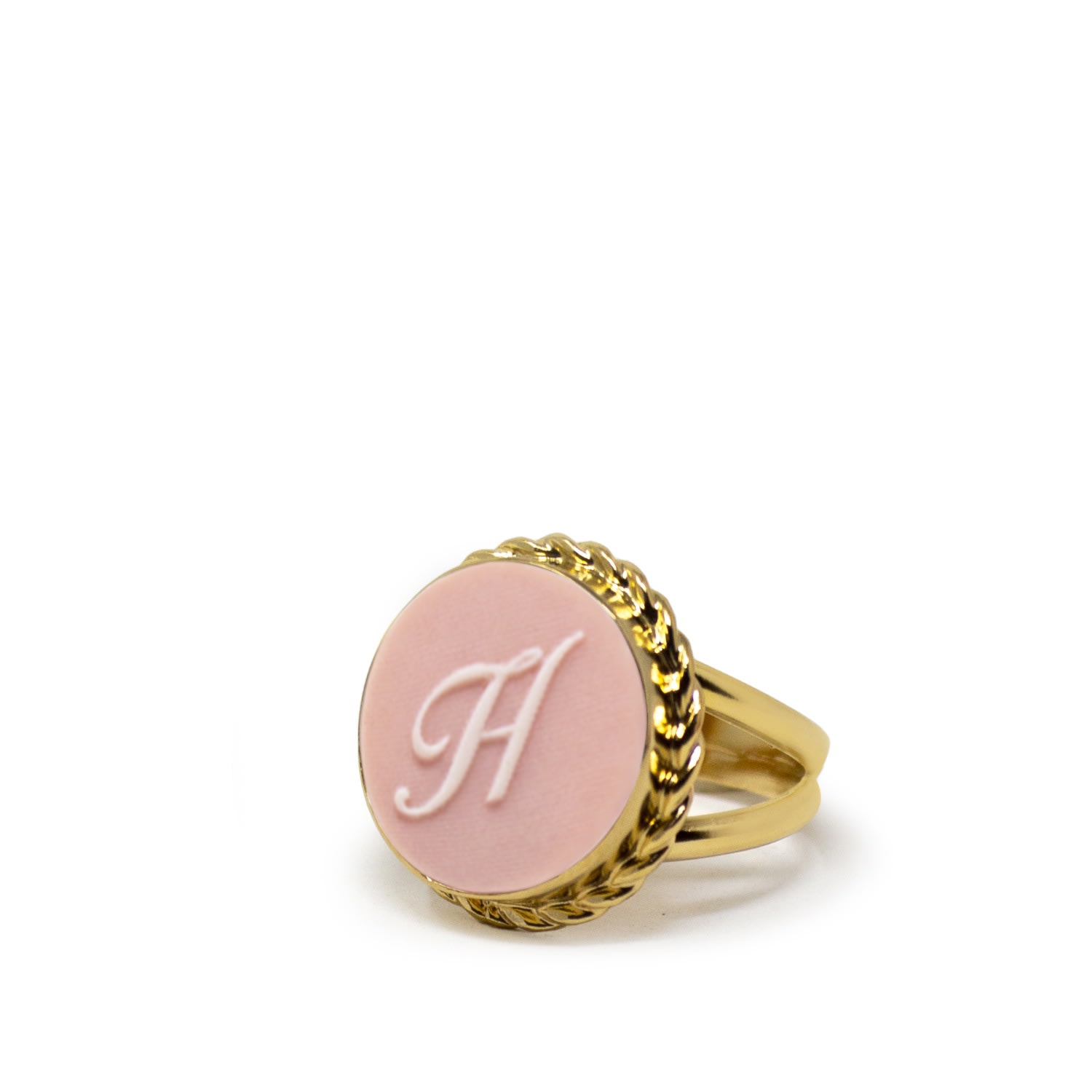 Vintouch Italy Women's Pink / Gold Gold Vermeil Pink Cameo Ring Initial H In Multi