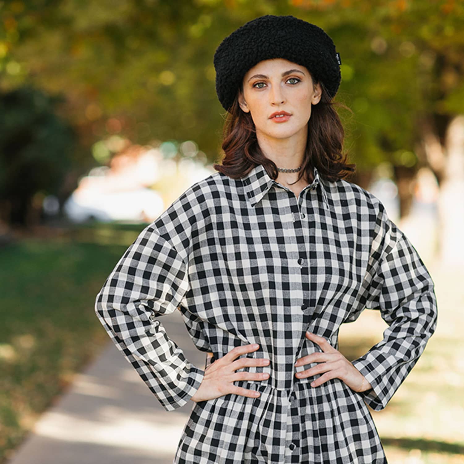 マスオ　　 　COTTON LINEN GINGHAM SHIRT Cotton Linen Gingham Shirt Dress Black & Natural | Zenzee