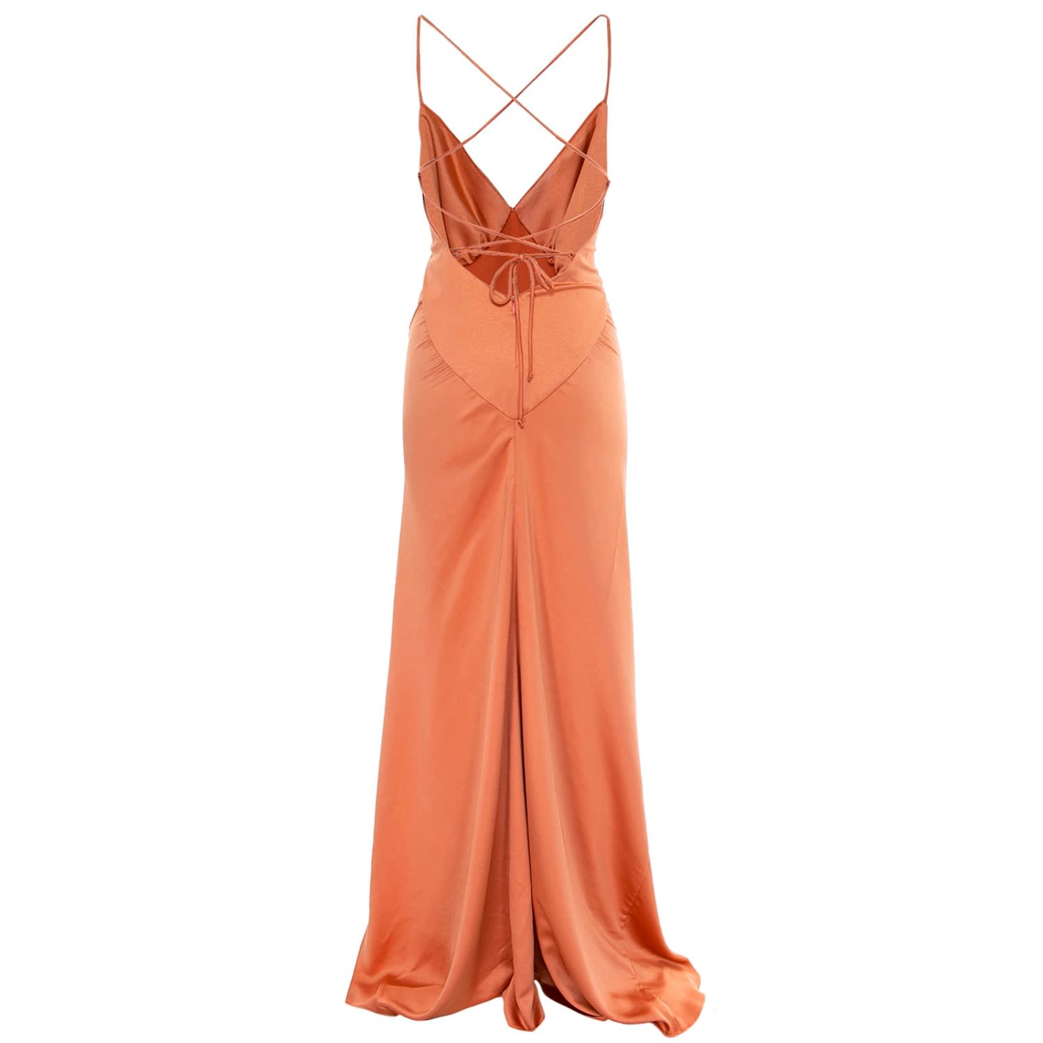 Tropically Inclined Rust Orange Floral Satin Slip Maxi Dress