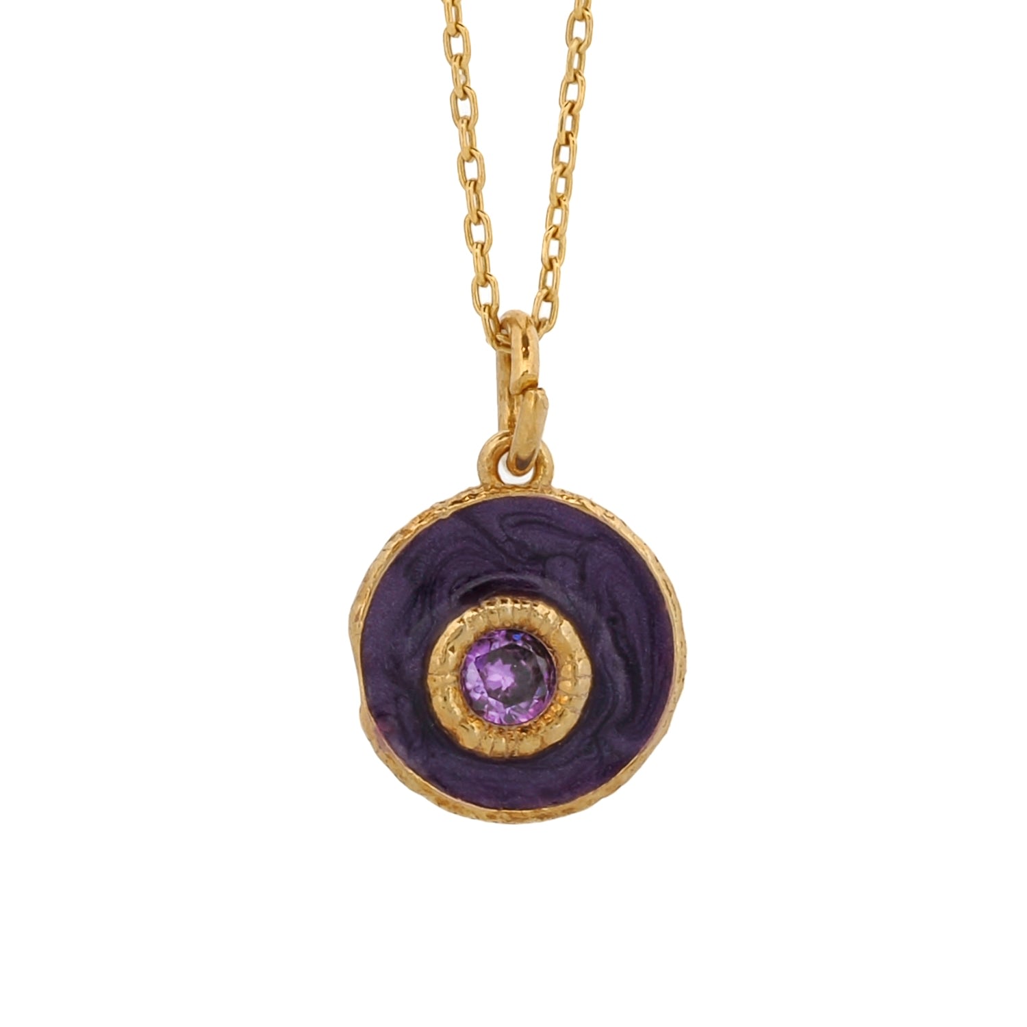 Women’s Gold / Pink / Purple Purple Enamel Amethyst Stone Evil Eye Pendant Gold Chain Necklace - Purple Ebru Jewelry