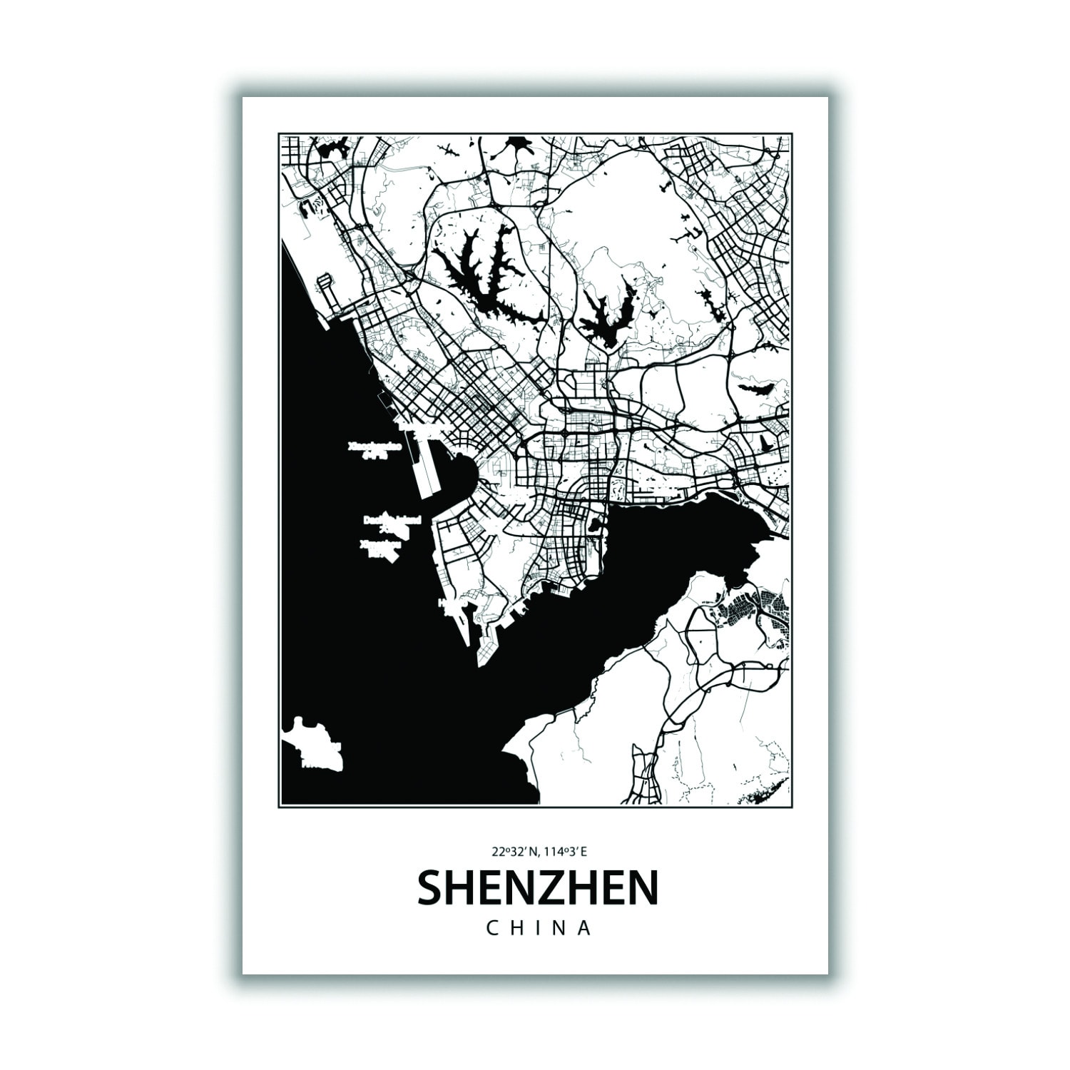 Black Map Of Shenzhen China Small Stanley Print House