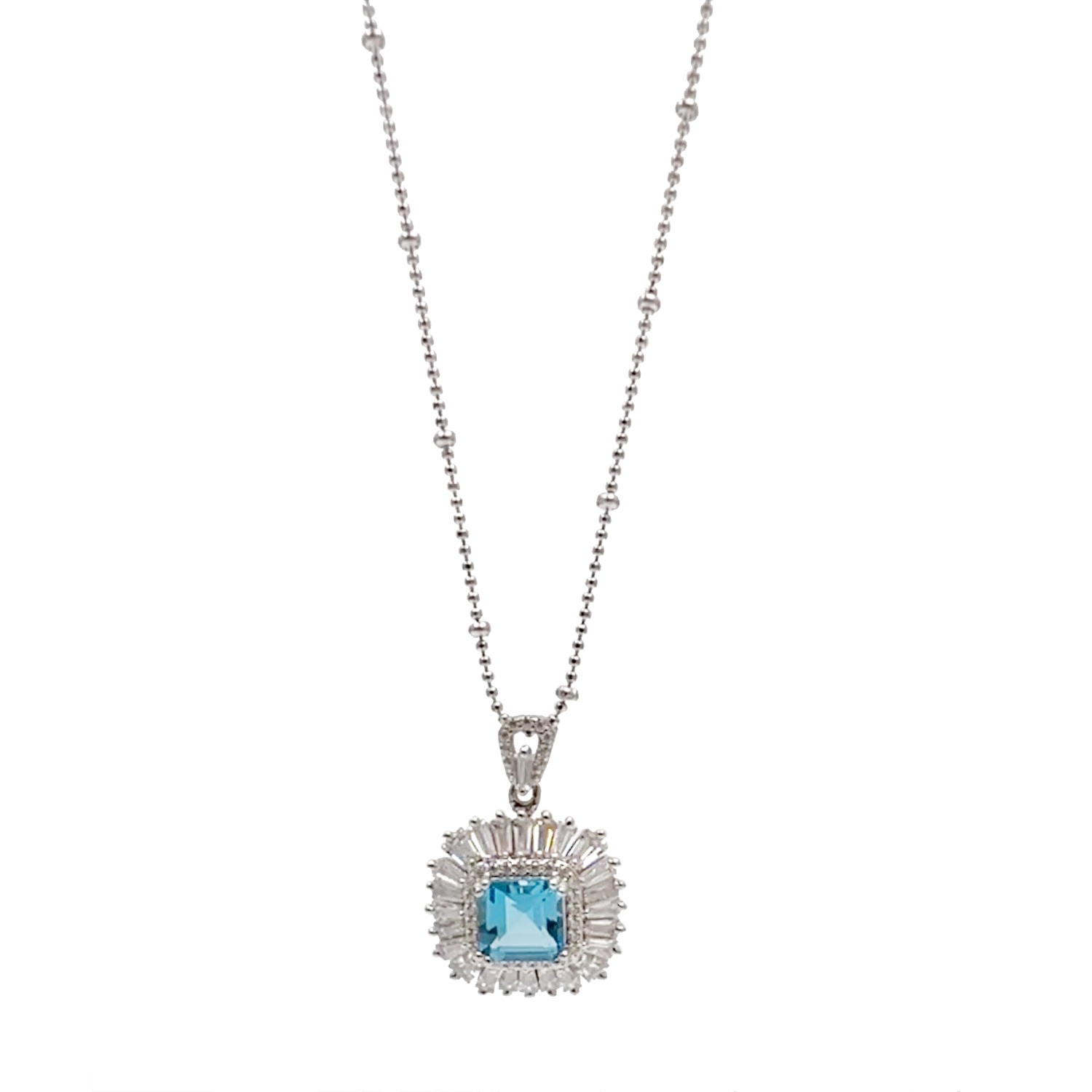 Women’s Square Blue Topaz Birthstone Sterling Silver Necklace Ms. Donna