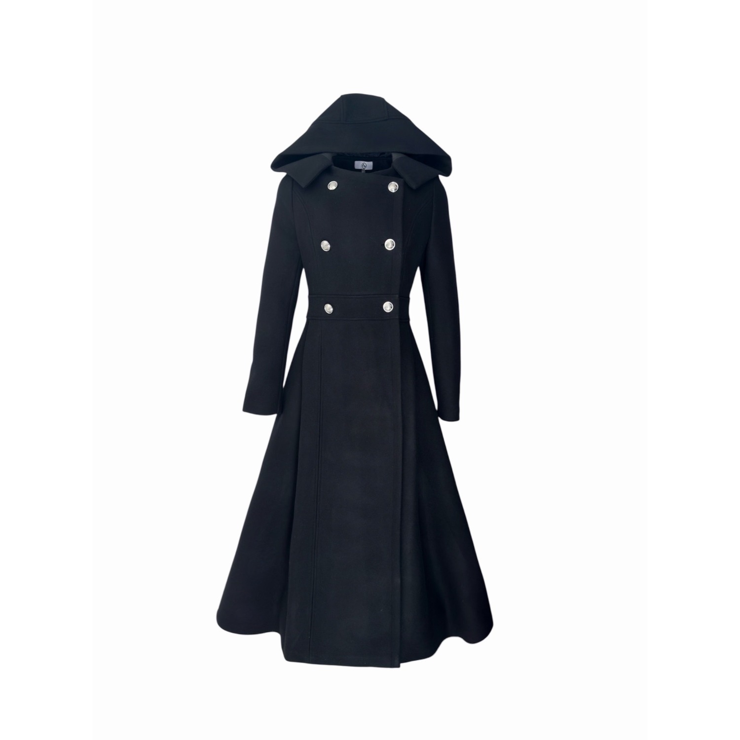 Women'S Wool Long Coat With Hood – Elegant Winter Double-Breasted