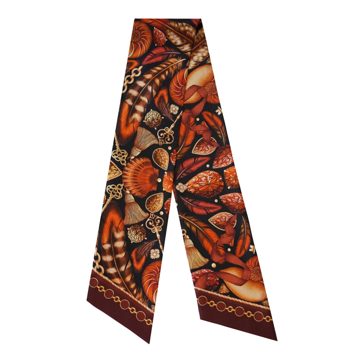 Emily Carter Women's Brown / Orange / Neutrals The Feather Baroque Luxe Twilly Scarf In Multi