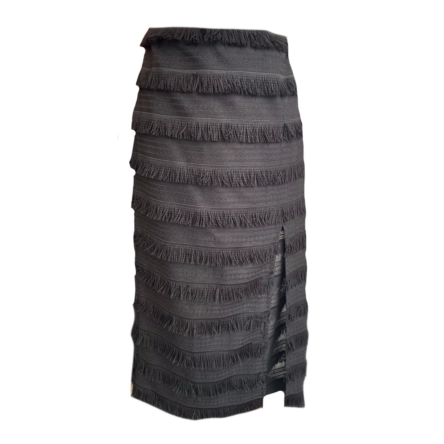 Mirimalist Women's Black Fringe Pencil Skirt In Black