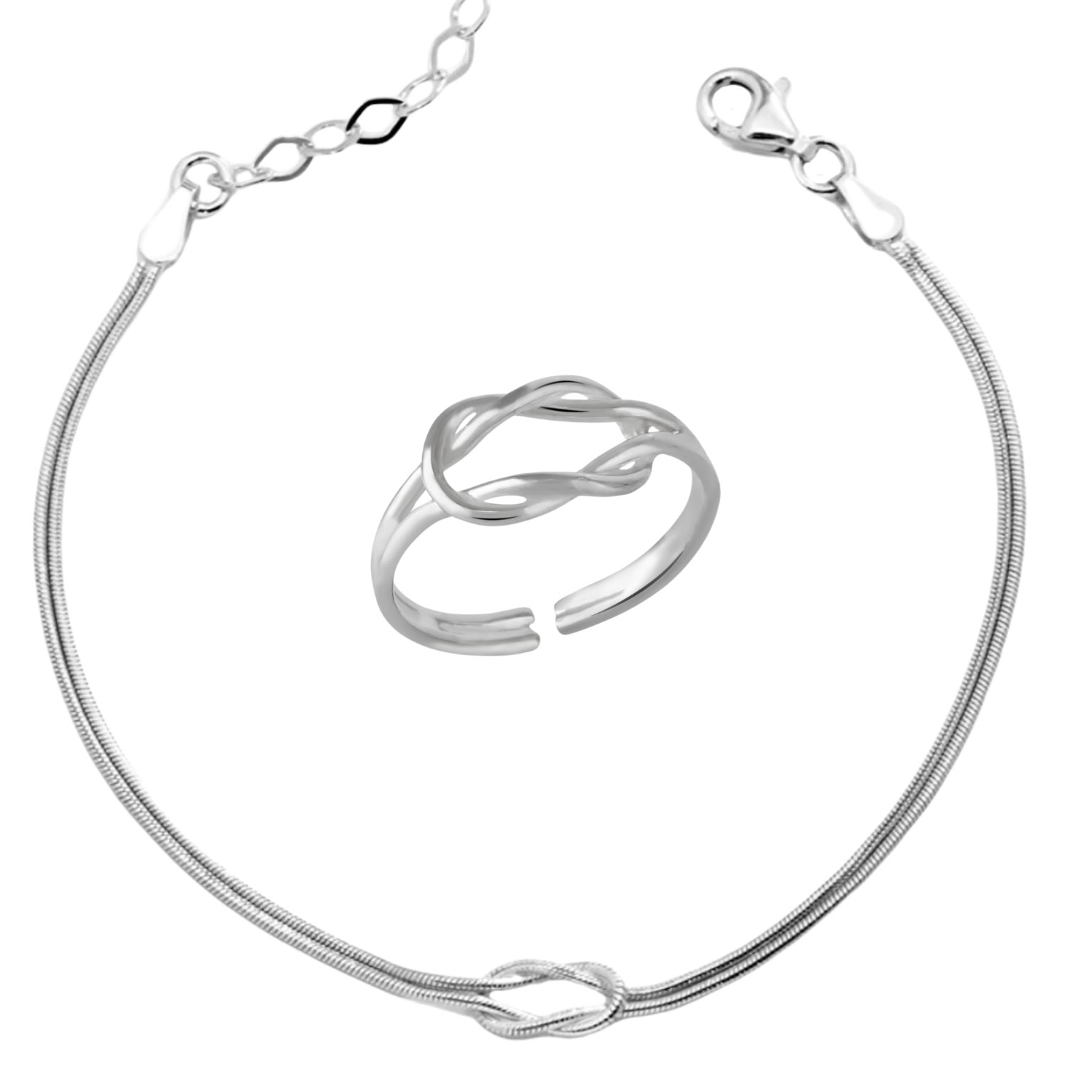 Women’s Knot Bracelet & Ring Set In Sterling Silver - Silver Spero London