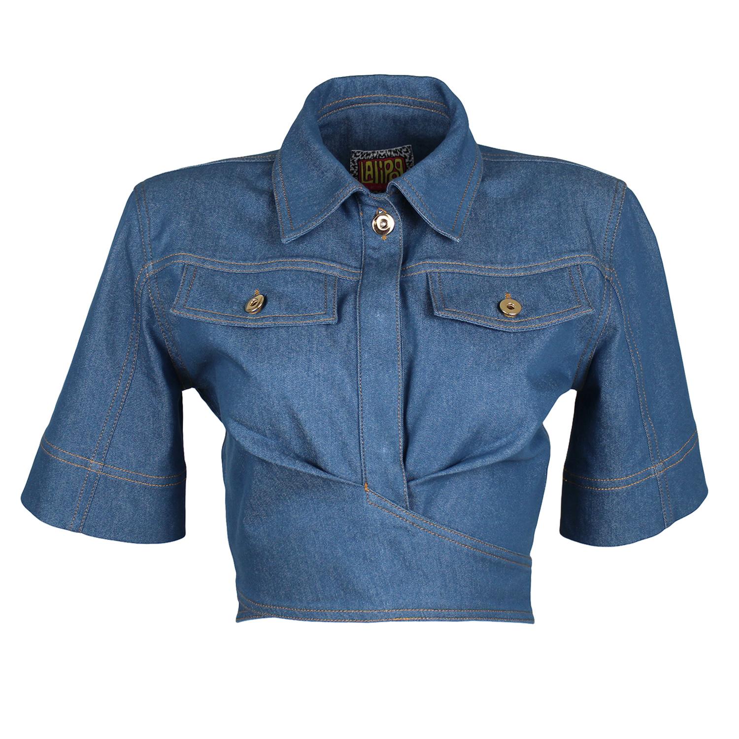 Lalipop Design Women's Blue Fitted Cropped Denim Shirt In Blue