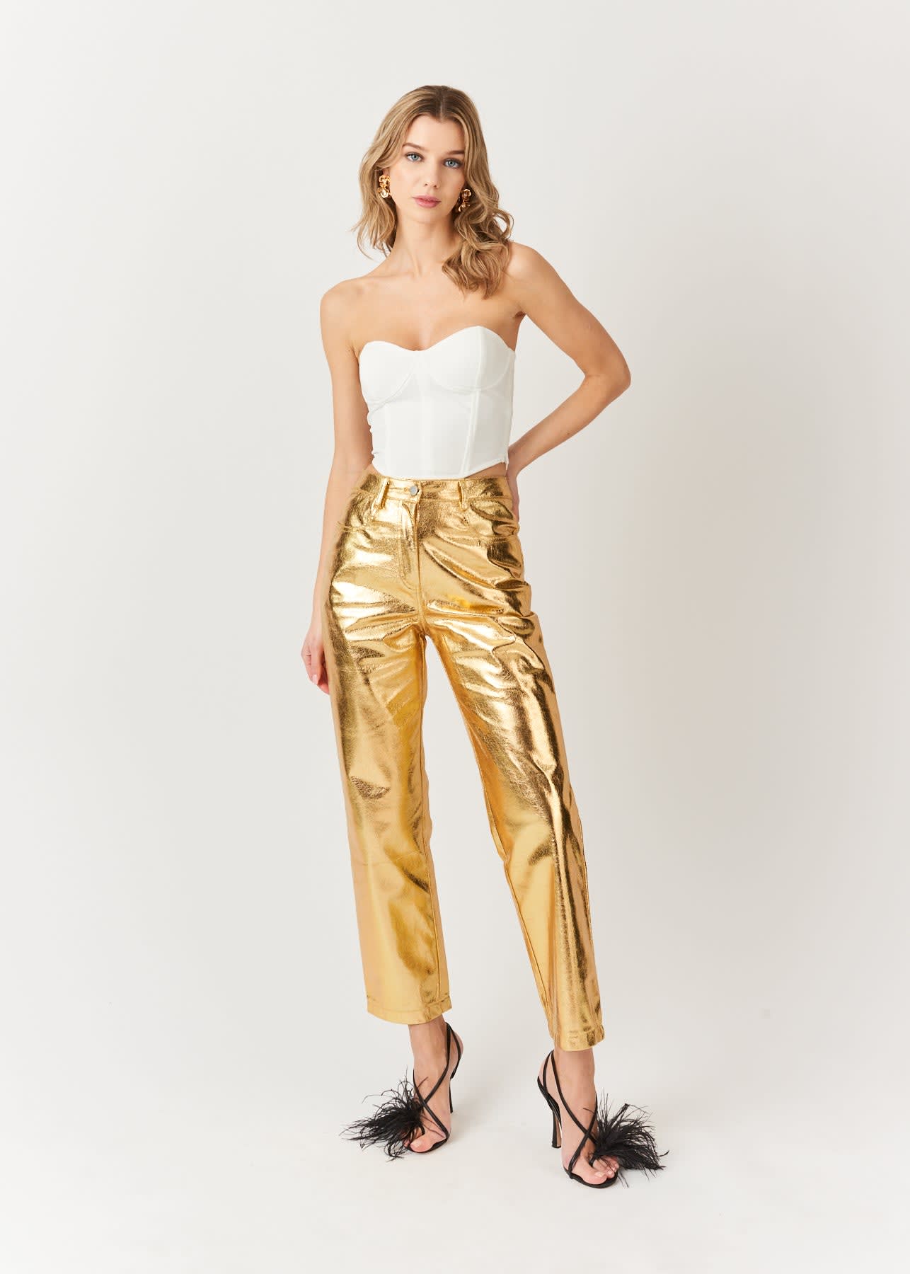 Lupe Gold Textured Metallic Trousers, AMY LYNN