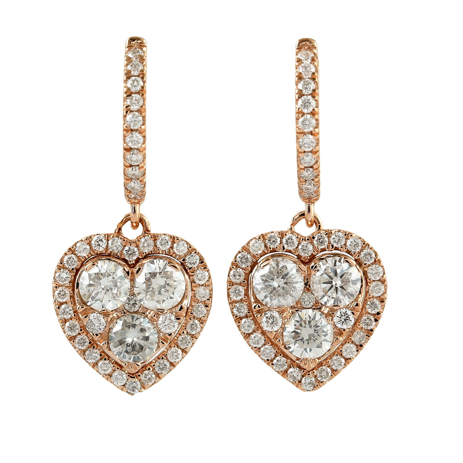 Artisan Women's White / Rose Gold Designer Diamond Heart Huggie Earrings In Rose Gold In Gold