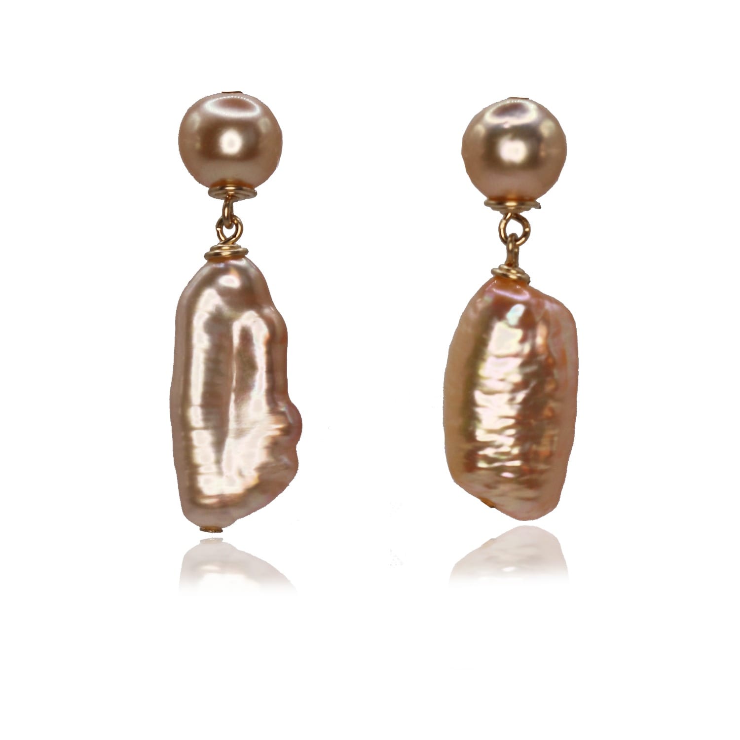 Women&rsquo;s Gold / Pink Earrings - Fin Gold & Salmon Pearl | Marquise Swim
