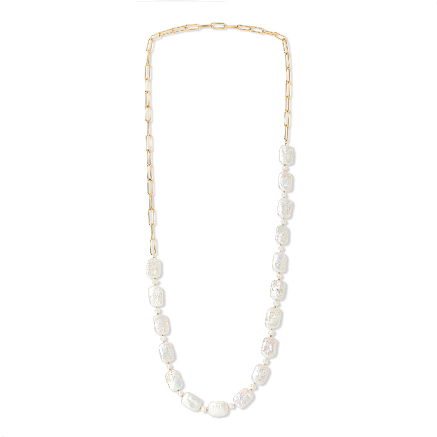 Pearls Of The Orient Online Women's Gold / White Decus Oblong Keishi Pearl Necklace With Gold Plate Chain In Multi