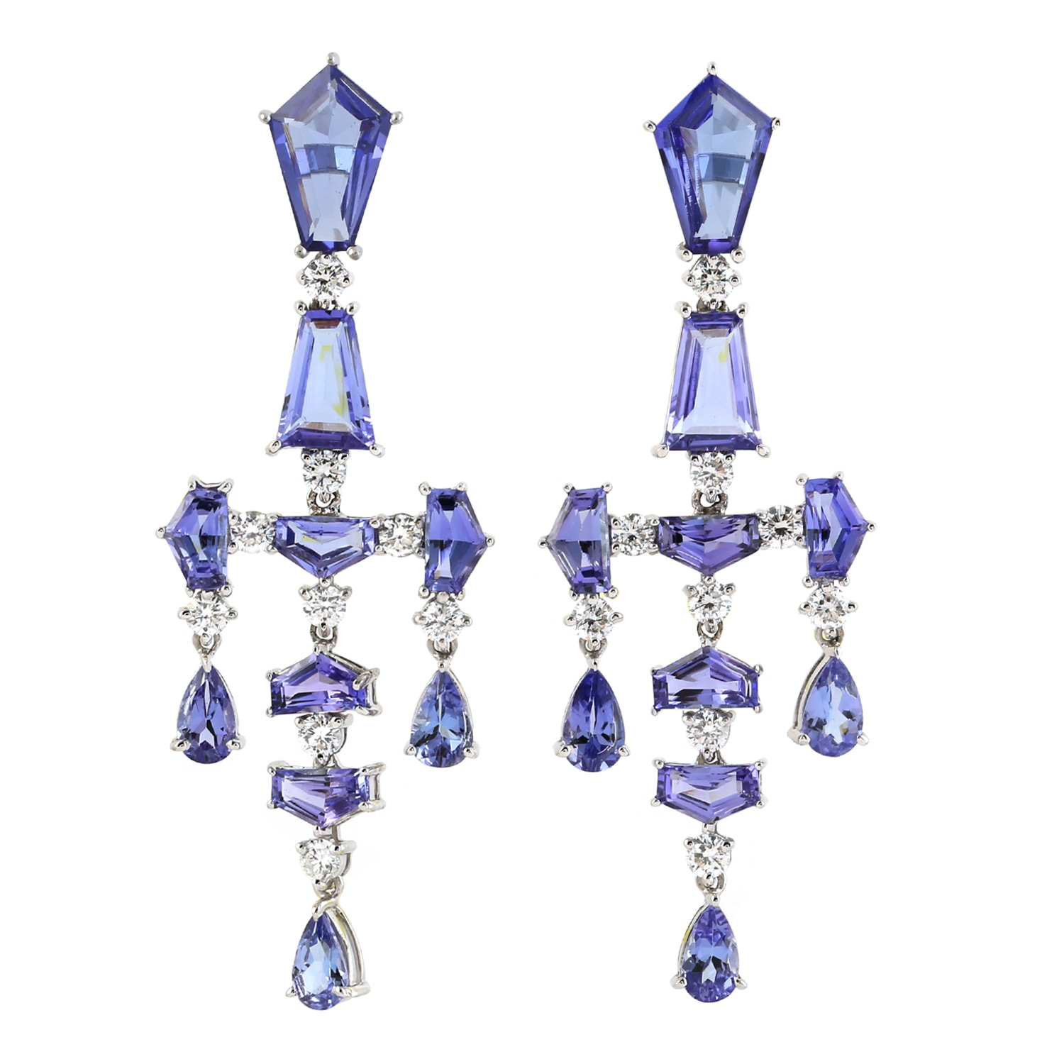 Women’s Blue / White 18K White Gold Tanzanite Gemstone Diamond Dangle Earrings Artisan