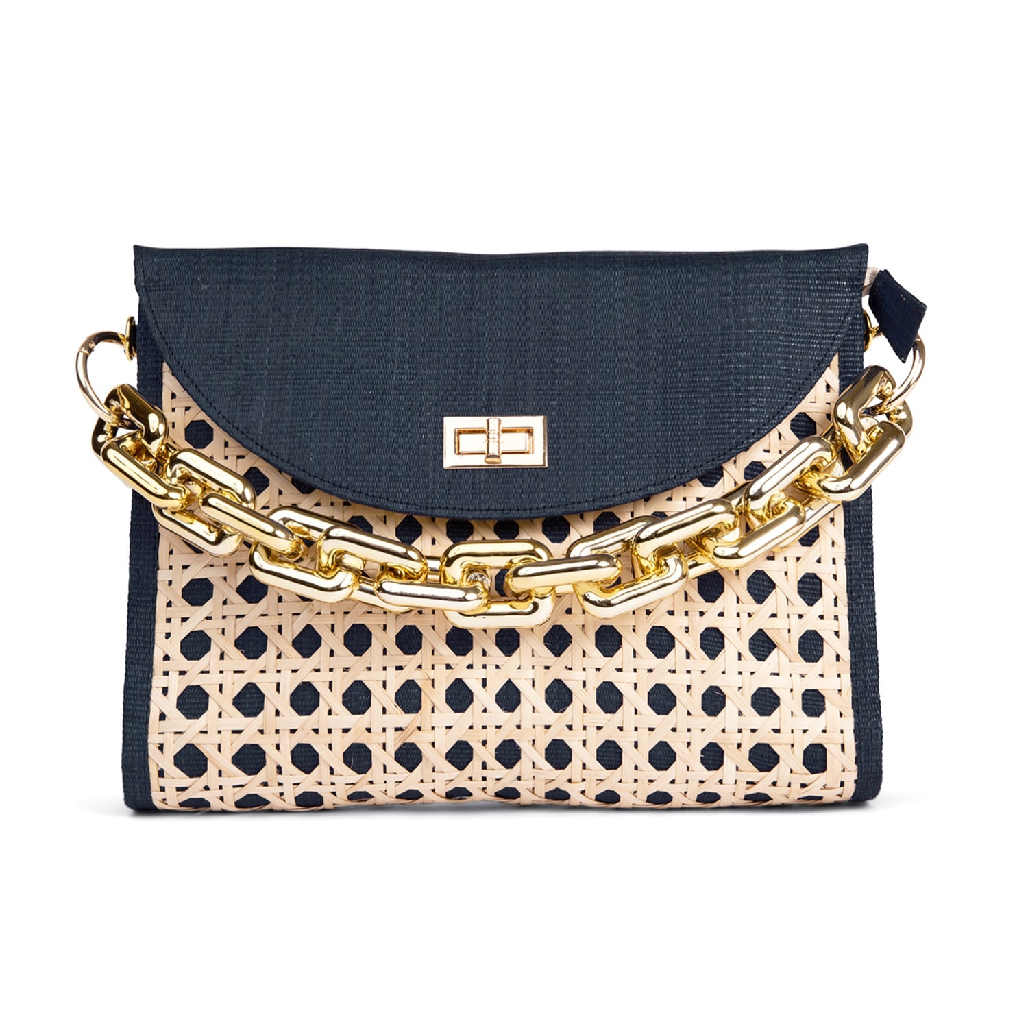 Women’s Black / Gold The Soleil Black Rattan Woven Clutch With Large Gold Chain Soli & Sun