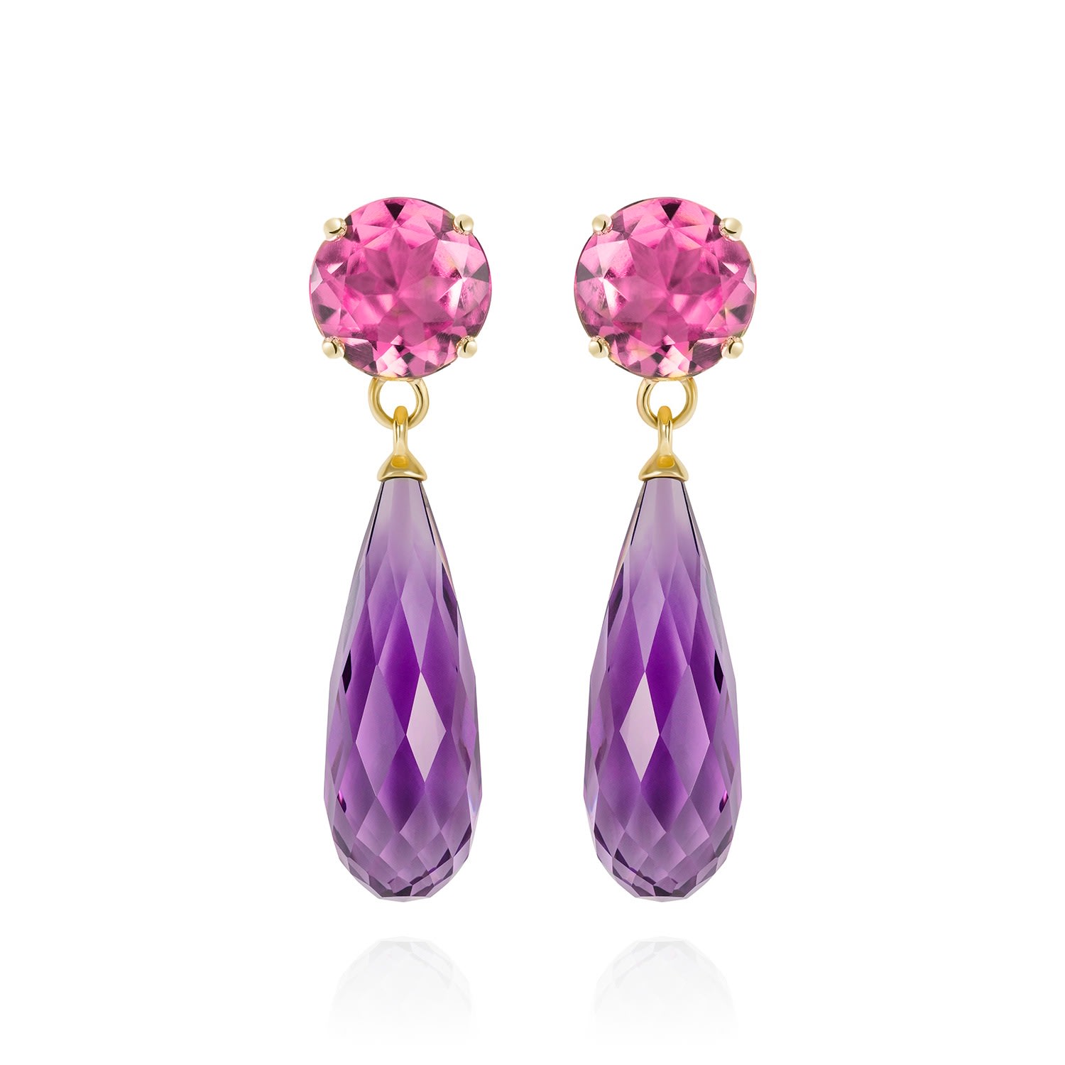 Augustine Jewels Women's Pink / Purple / Gold Purple Amethyst & Pink Tourmaline Gold Drop Earrings