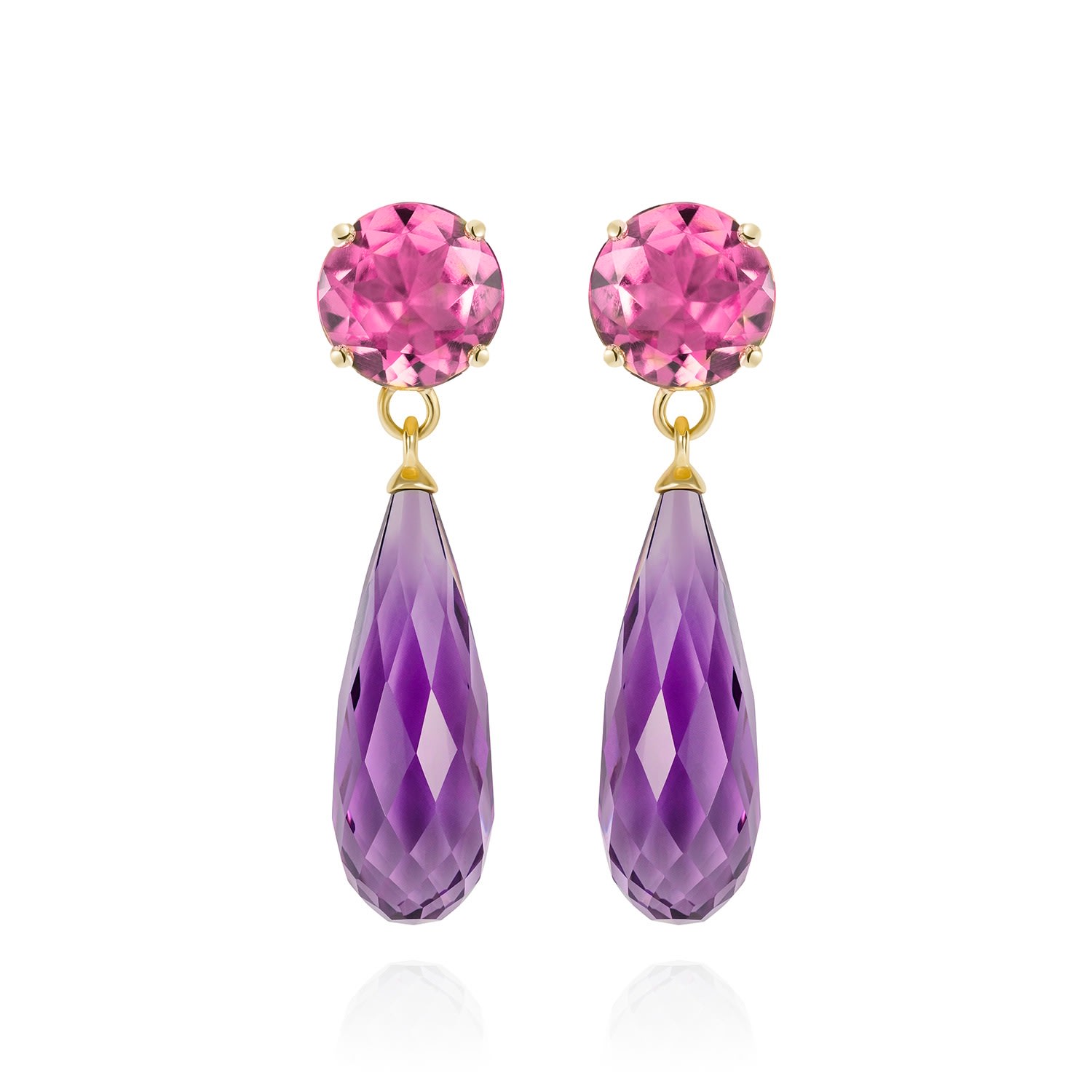 Women’s Pink / Purple / Gold Purple Amethyst & Pink Tourmaline Gold Drop Earrings Augustine Jewels