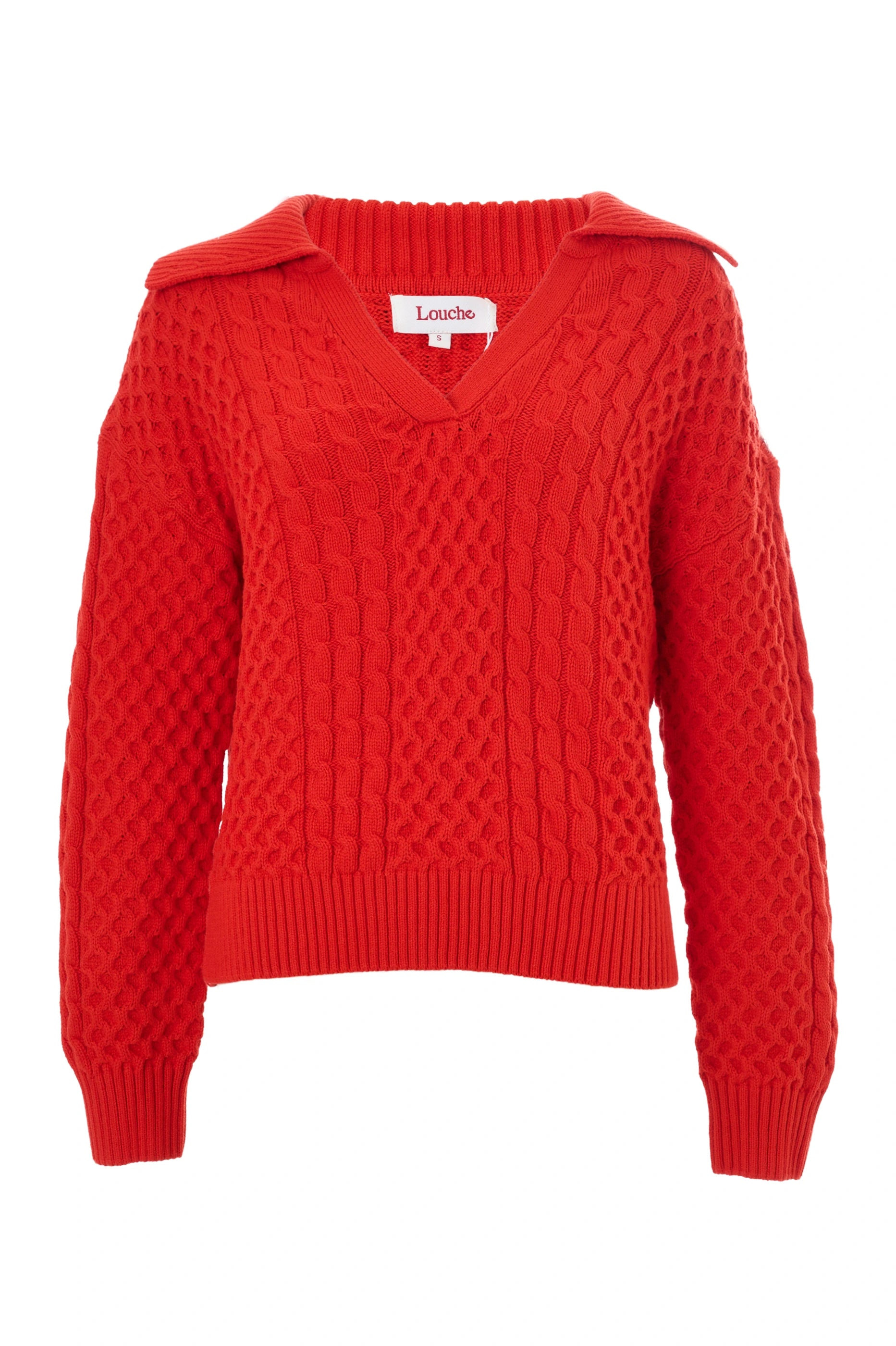 LOUCHE WOMEN'S JAMIE CABLE COLLAR JUMPER - RED