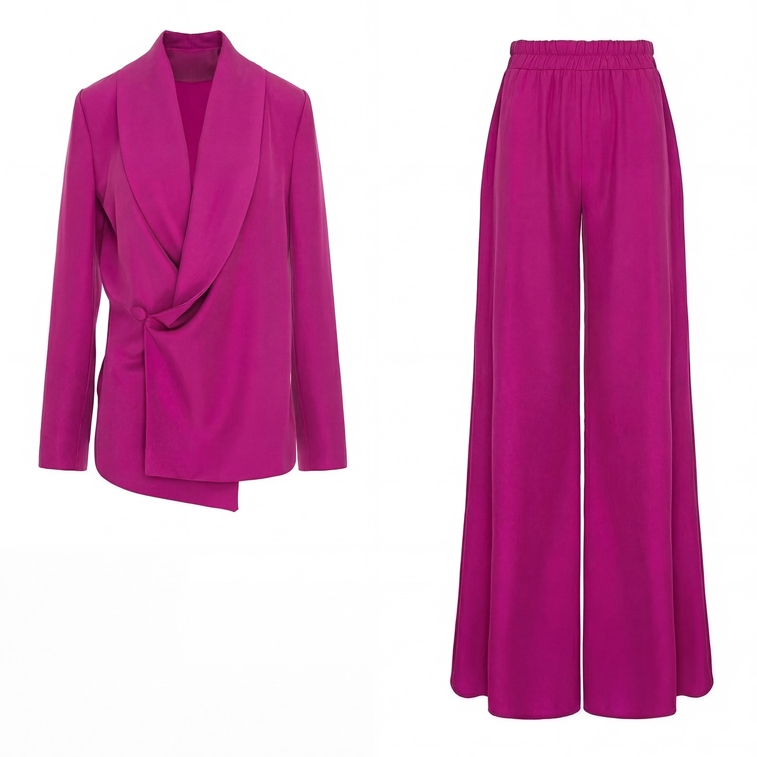 Bluzat Pink Fuchsia Set With Wrap Blazer And Flared Trousers