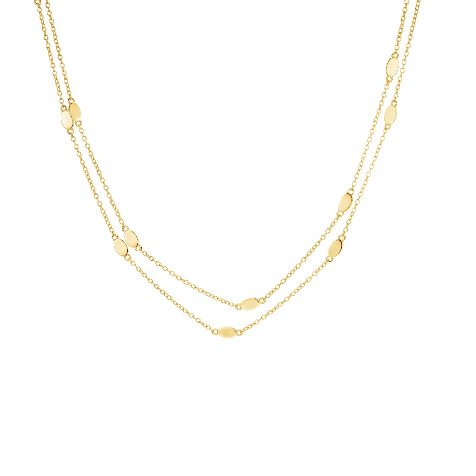 Nazzar Men's Gold Oval Disc Station Double Layer Necklace In Gold