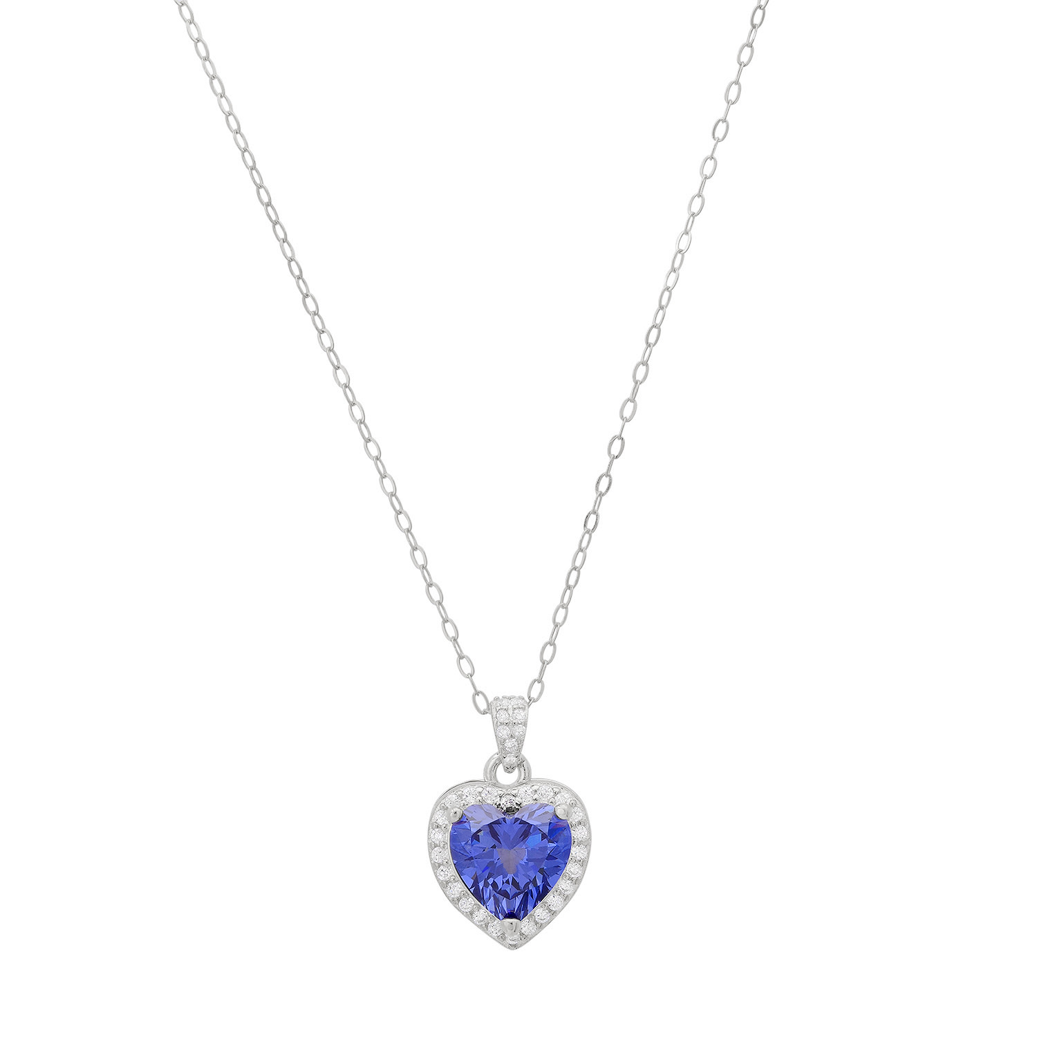 Kylie Harper Women's Sterling Silver Heart-cut Tanzanite Halo Pendant Necklace