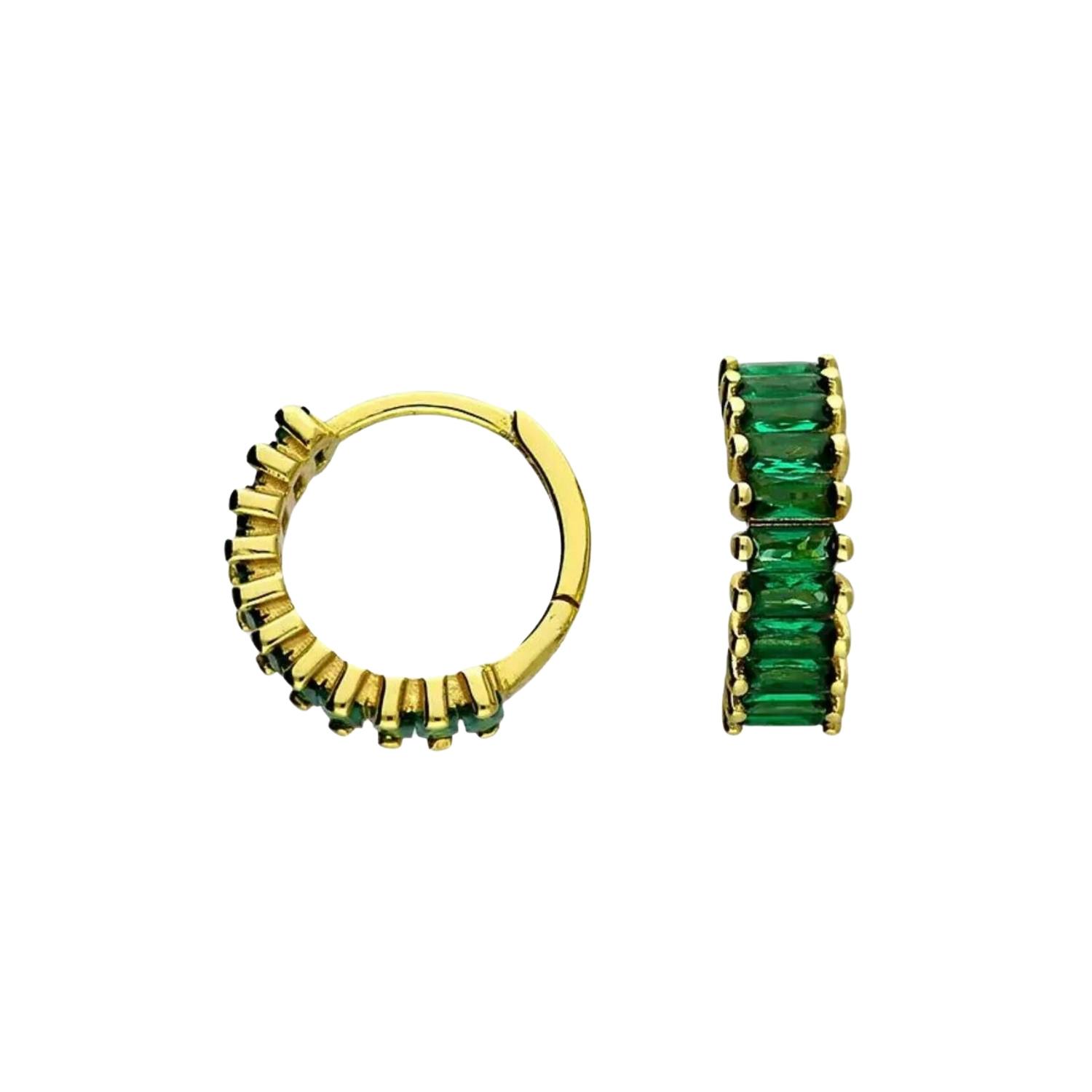 Women’s Emerald Glass Huggie Earrings Gold Plated Fiyah Jewellery