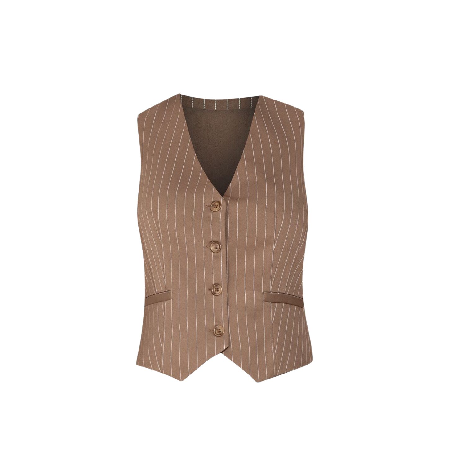 Cliche Reborn Women's Brown Pinstripe Sleeveless Waistcoat