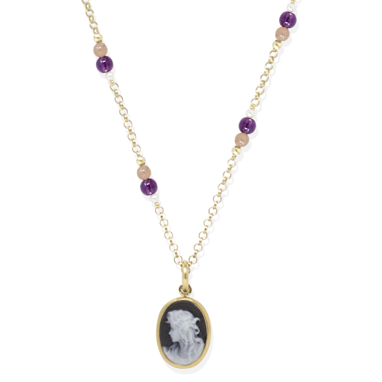 Women’s Little Lovelies Gold-Plated Black Cameo Necklace Vintouch Italy