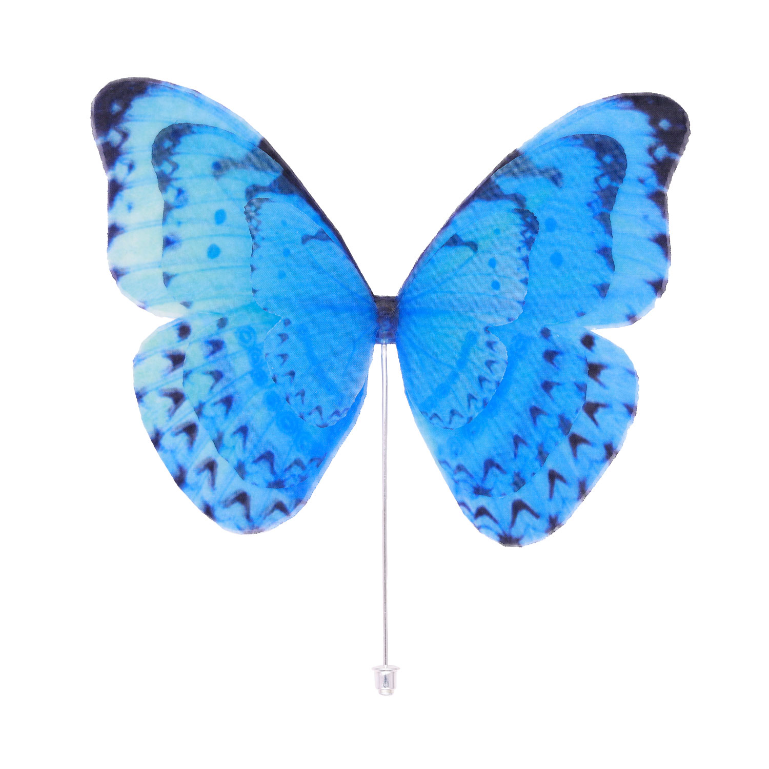 Oanasavu.creations Women's Blue / Gold Versatile Large Blue Silk Butterfly Brooch Pin With Gold Pin