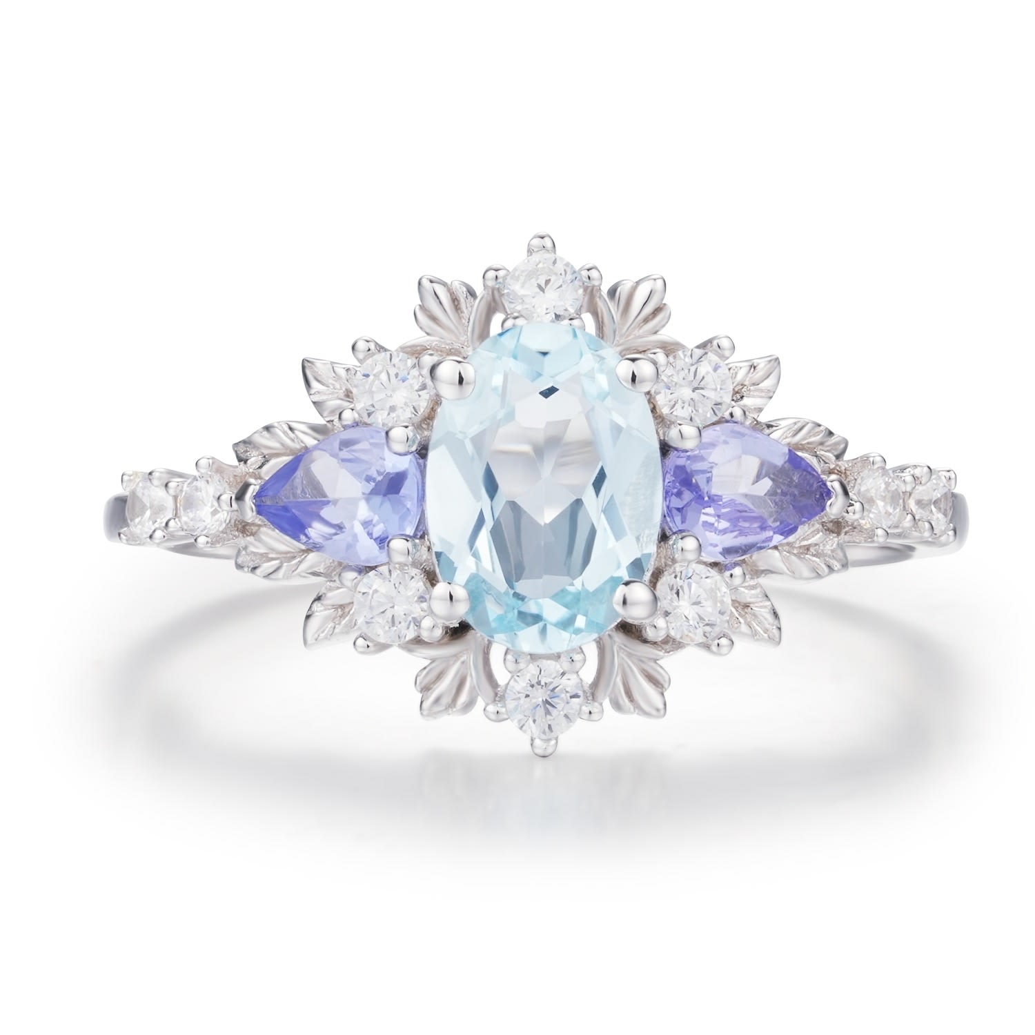 Women’s Silver Dahlia Aquamarine Tanzanite Ring White Gold Vermeil Azura Jewelry New York