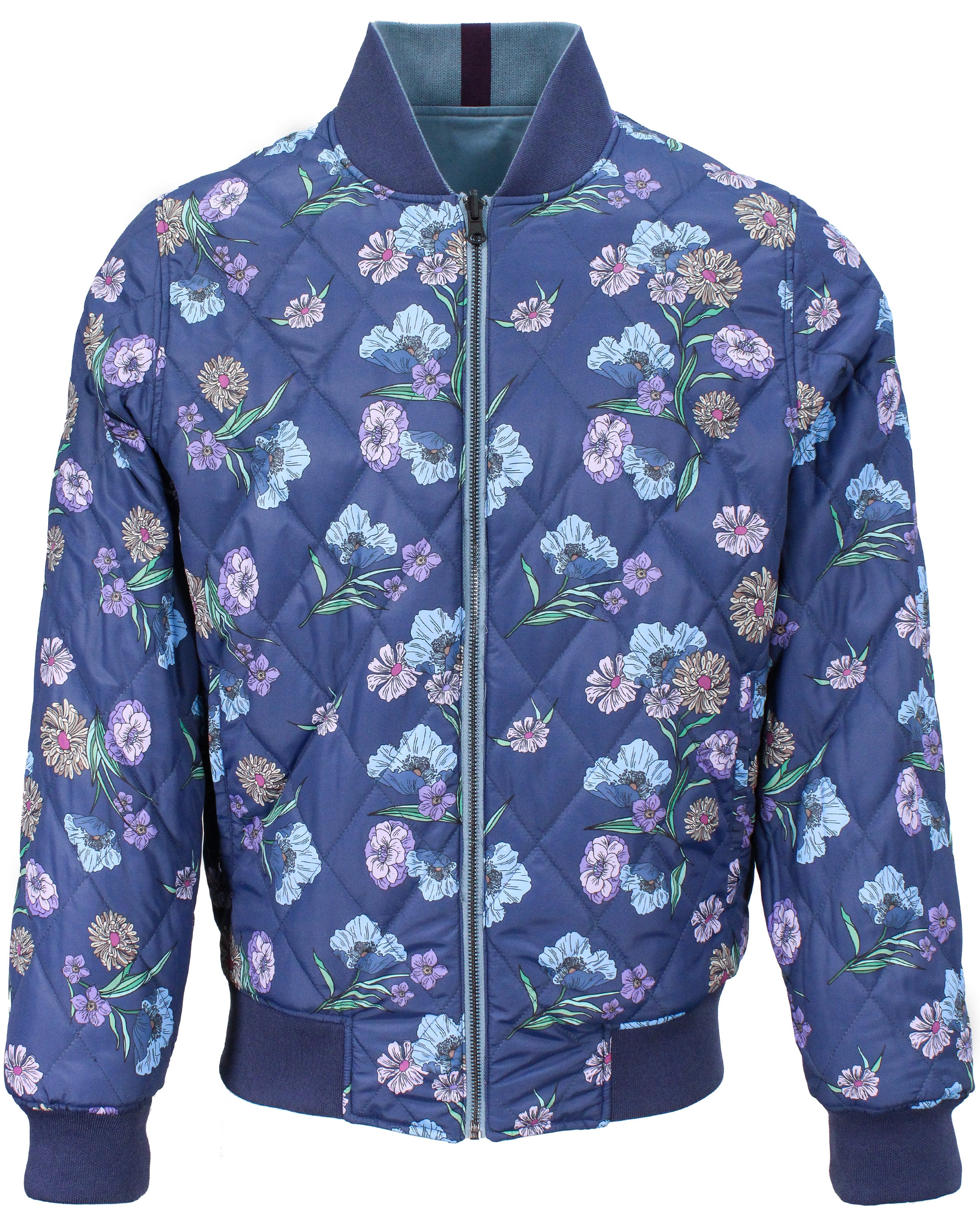 Men’s Green / Blue / Pink Ron Spaced Floral Reversible Bomber Jacket - Aegean Large Lords of Harlech