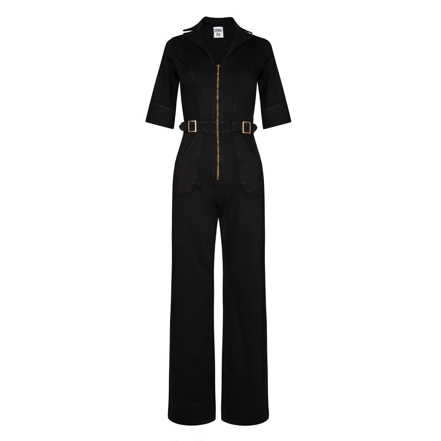 Donna Ida Cassandra Flared-leg Stretch-woven Blend Jumpsuit In Black