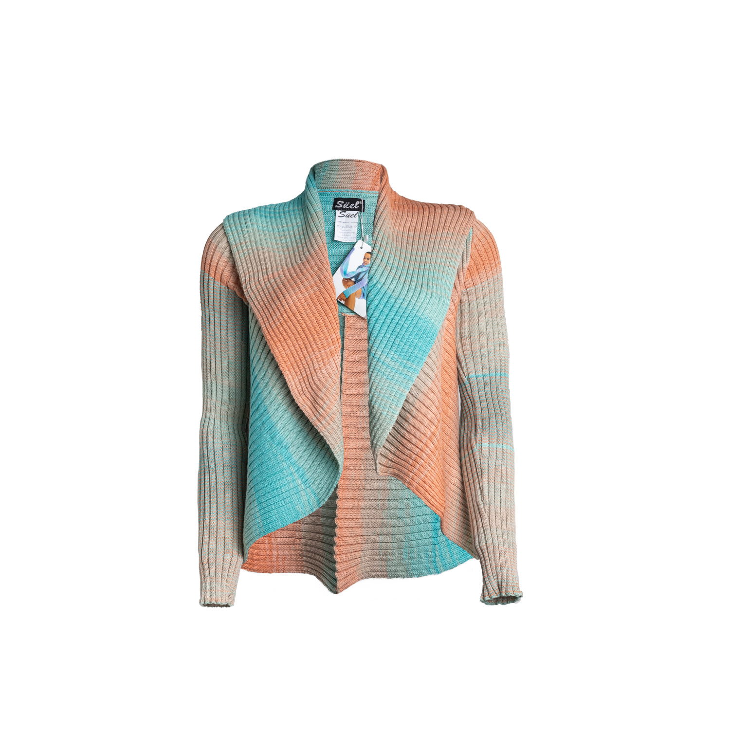 Women’s Blue / Yellow / Orange Ribbed Round Cardigan Water Blue-Nectarine One Size Sel Knitwear