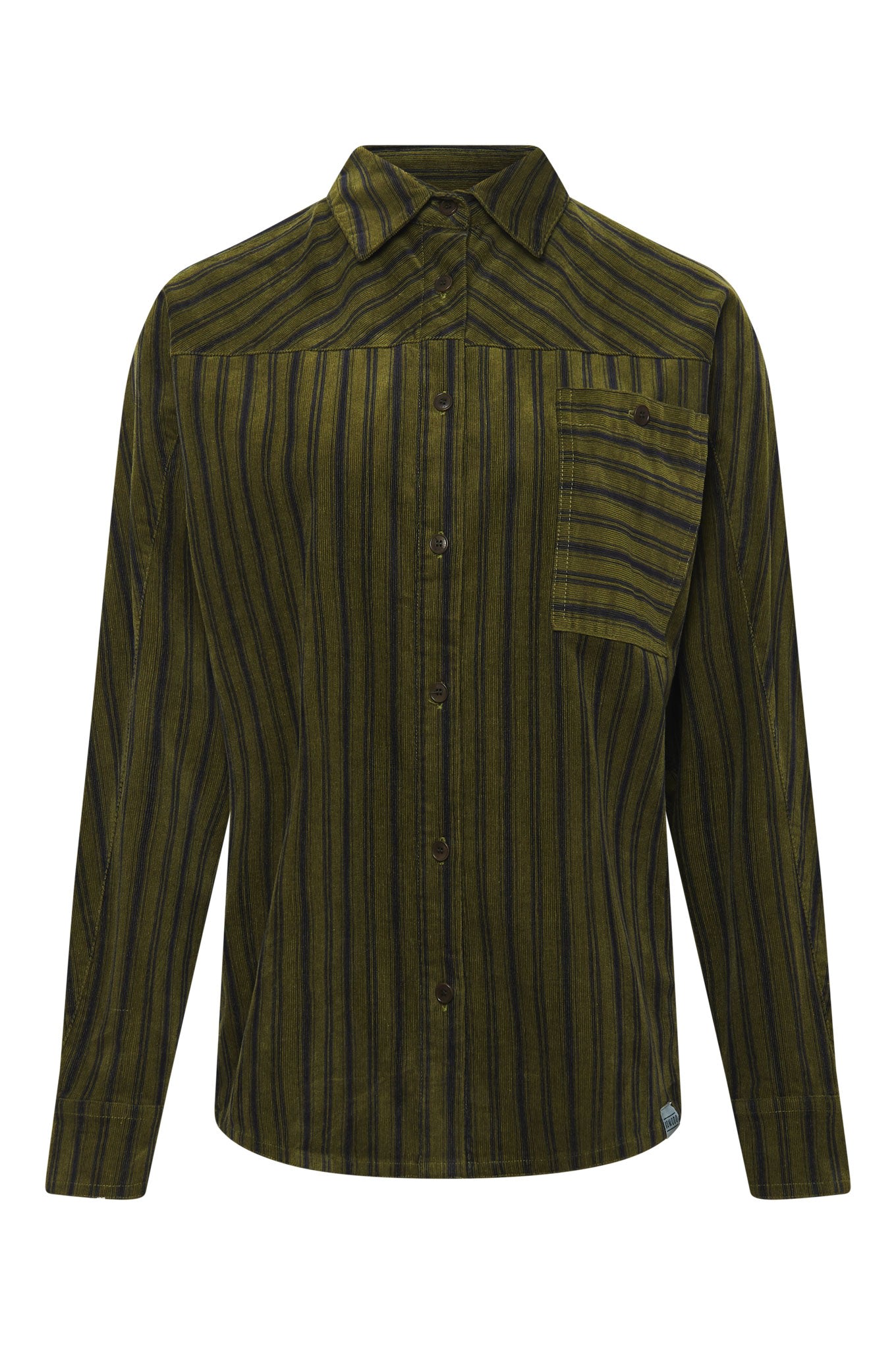 Women’s Stella - Organic Cotton Needle Cord Shirt Green Stripe Small Komodo