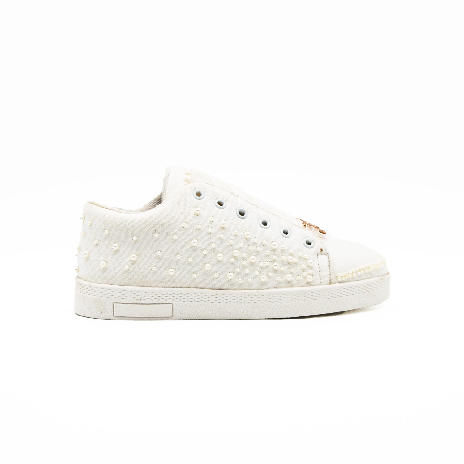 Rettrose Women's The Serenity Luxury White Canvas Handmade Embellished Tennis Shoe In White
