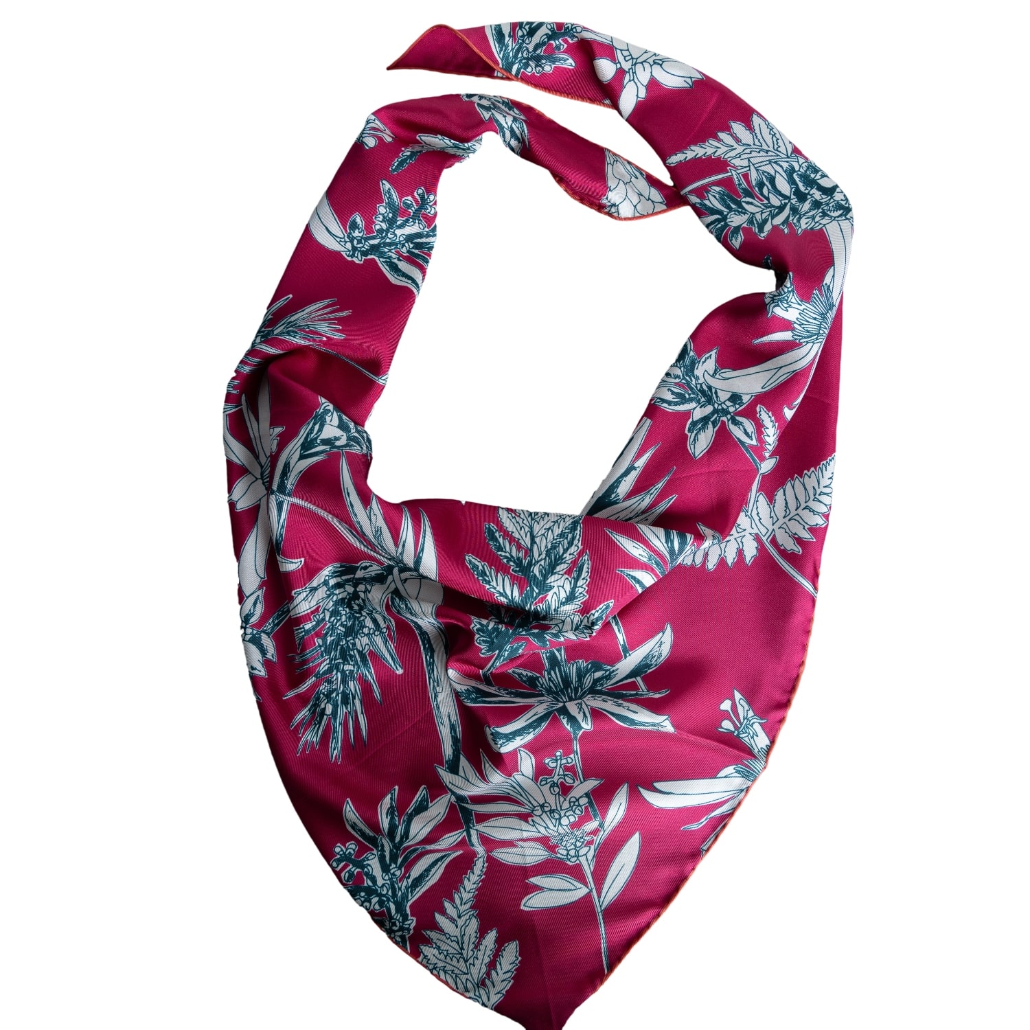 Pashmisy Women's Grey / White Botanical Symphony Silk Bandana In Magenta In Grey/white