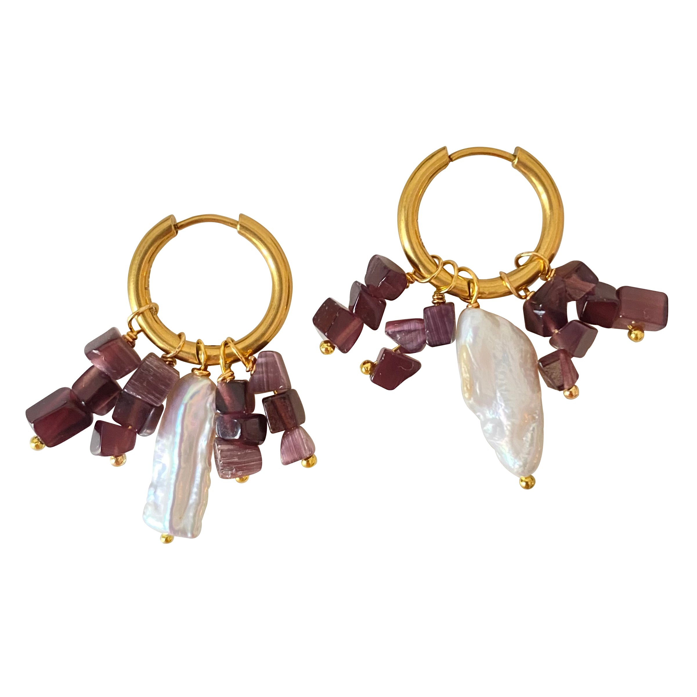 Women’s Gold / Pink / Purple Keshi Pearls Hoop Earrings Henry Smilla Brav