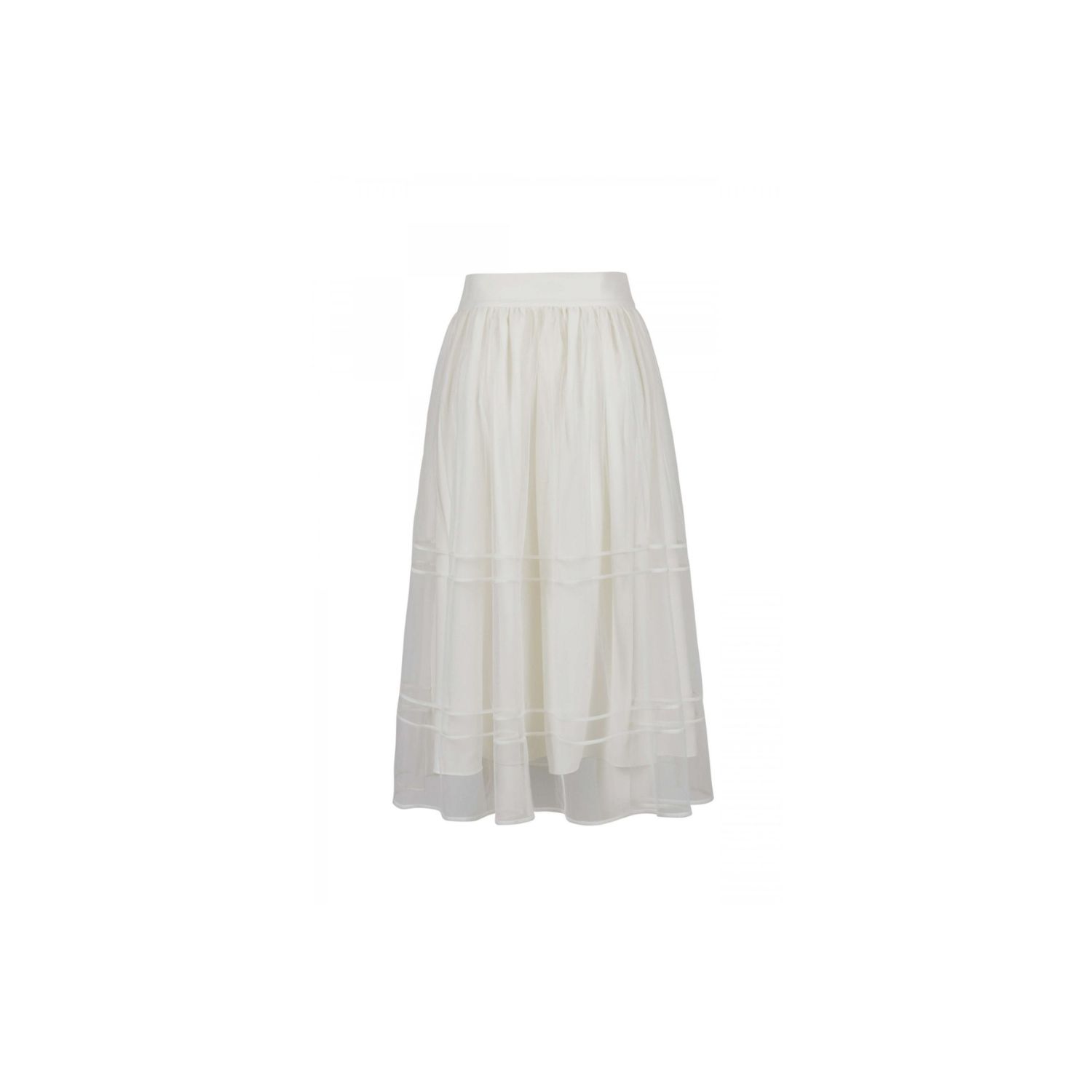 Avenue 8 Women's White Tulle Detailed Double Layer Midi Skirt - Ecru In White
