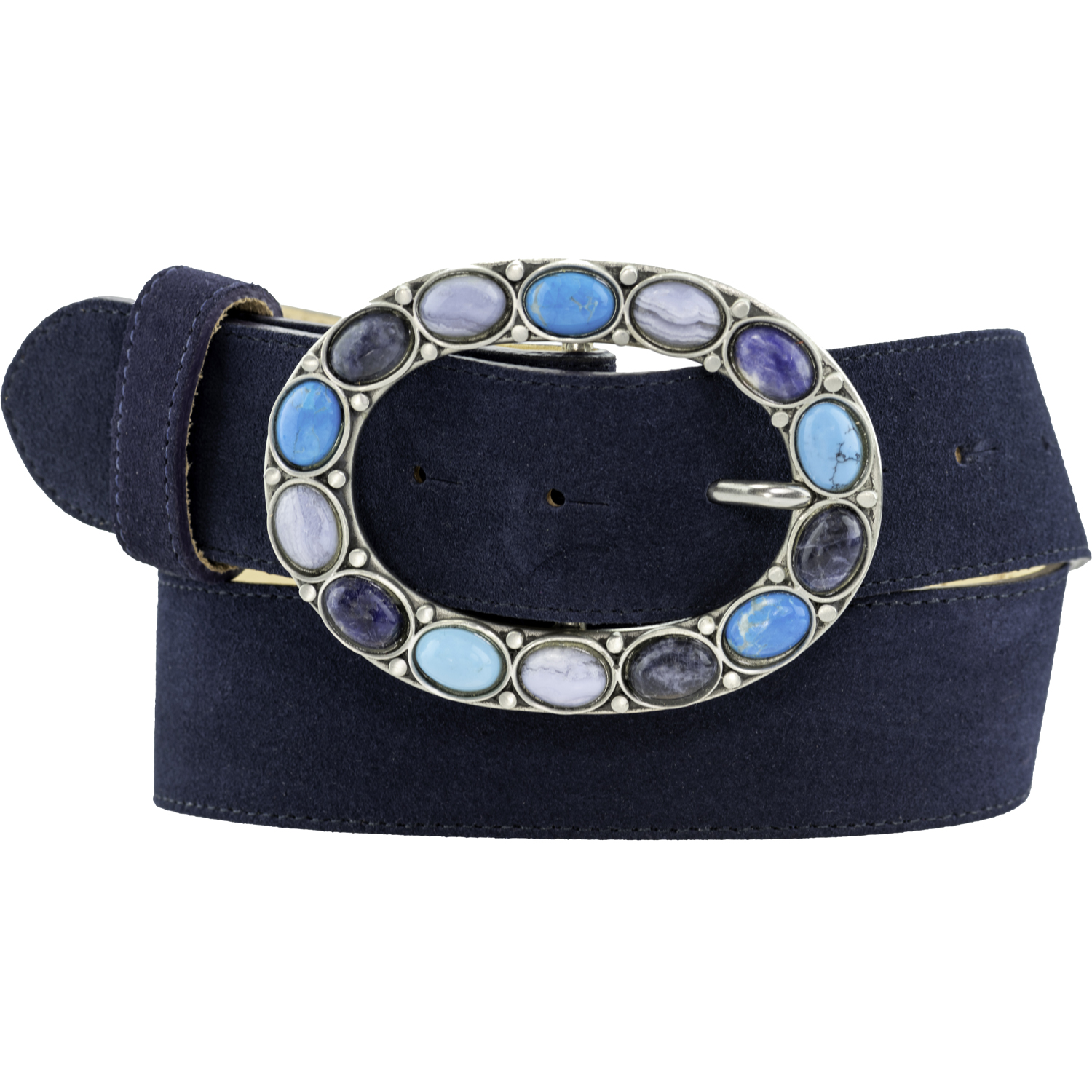 Navy Suede Belt With Our Blue Oval Gemstone Buckle | Peachy 