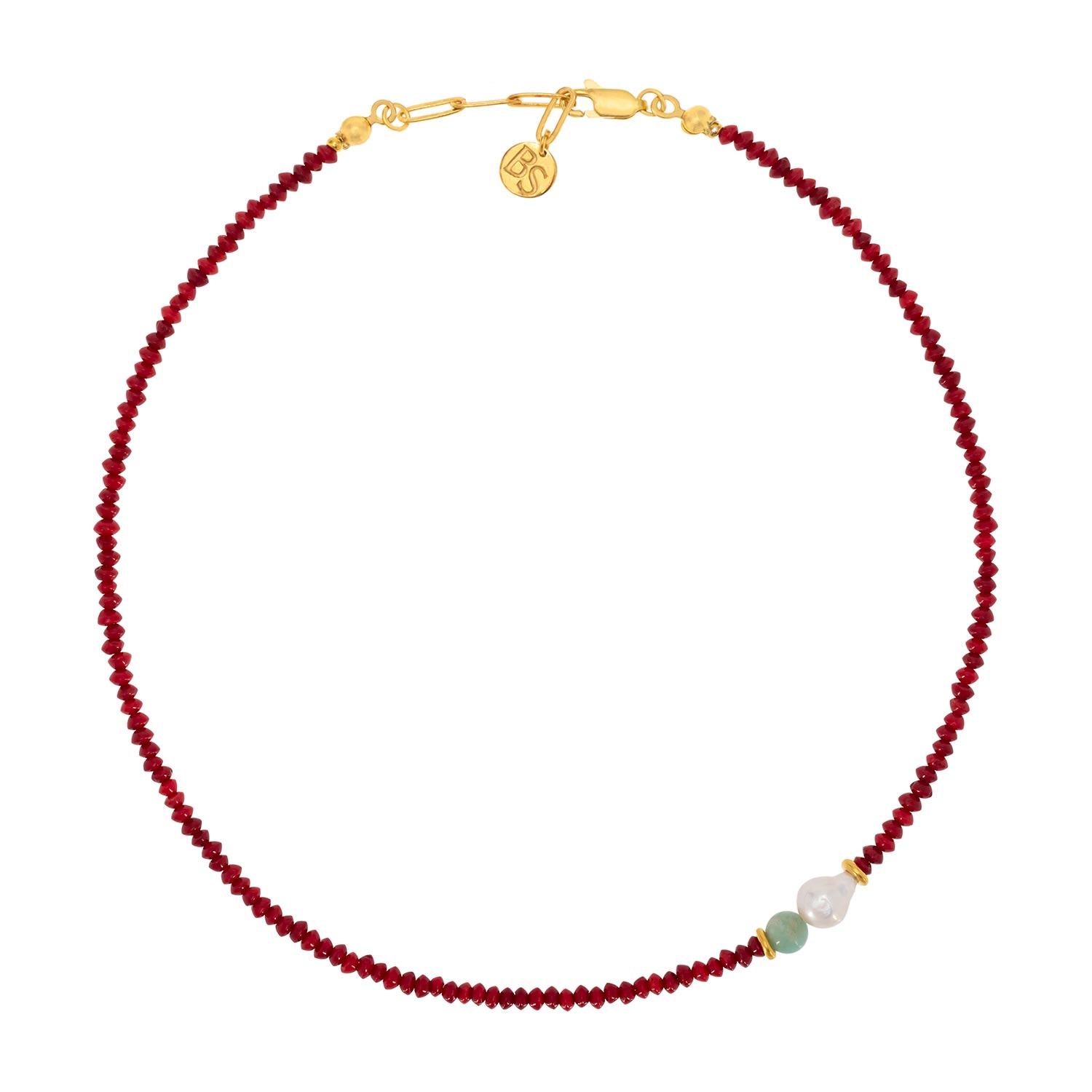 Bonjouk Studio Women's Gold / Green / White Seaside Coral, Amazonite & Pearl Necklace In Gray