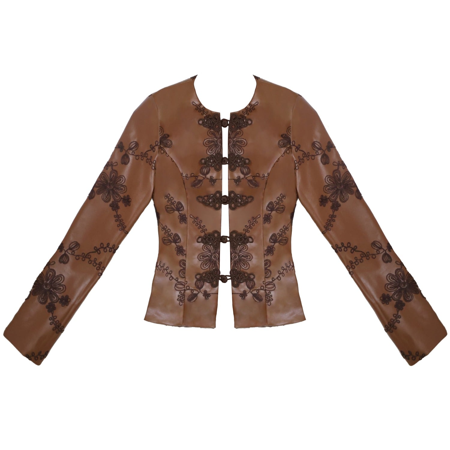 28natelier Women's Brown The Embroidered Leather Jacket