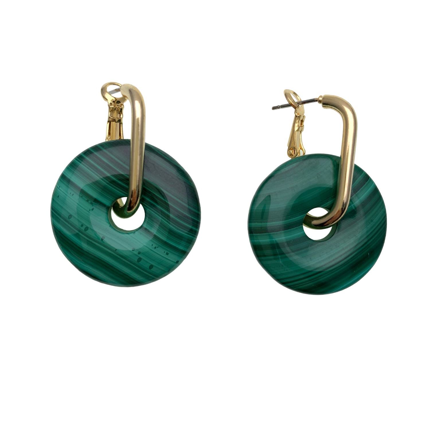 Farra Women's Green Round Malachite Modern Earrings