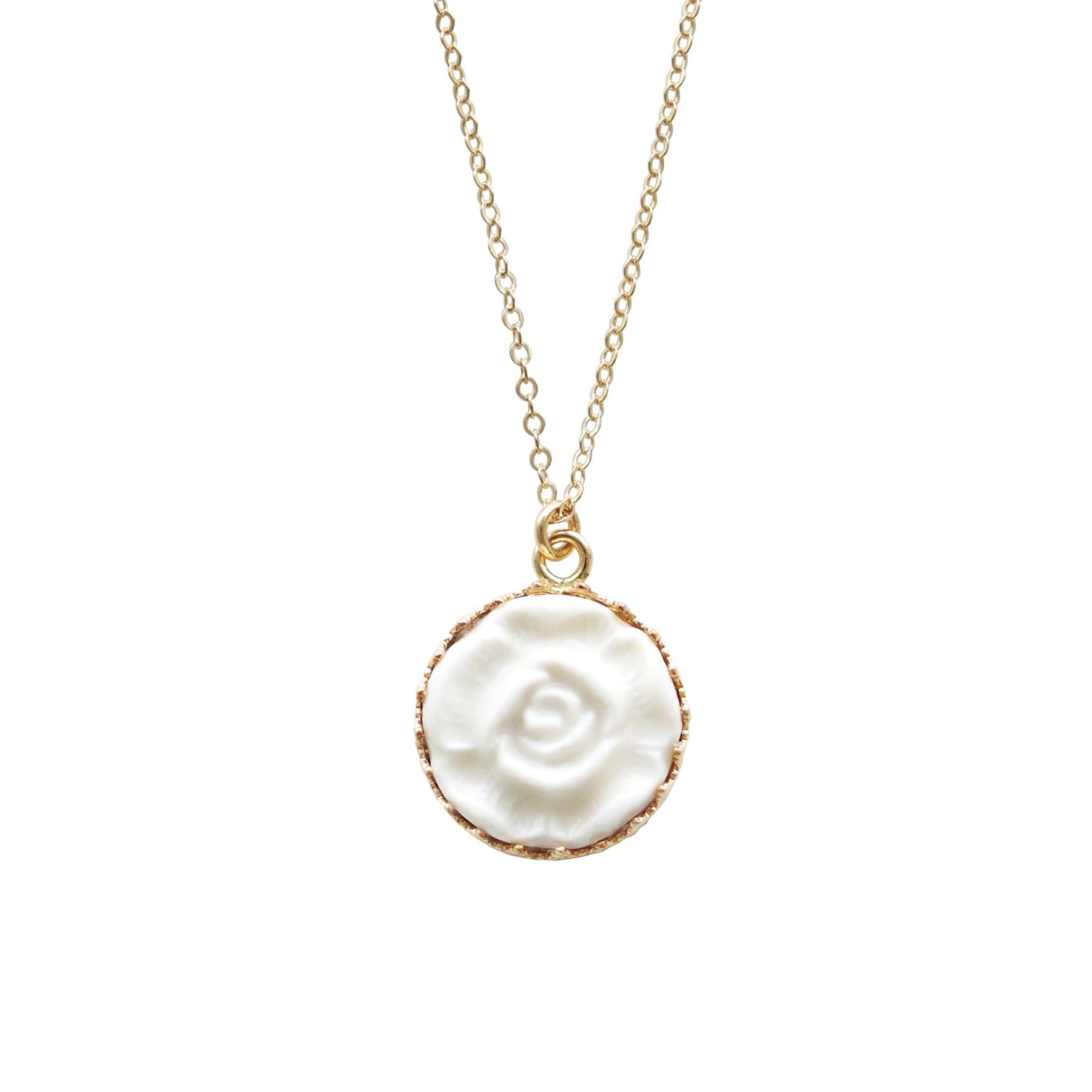 Women’s Porcelain Moonlight Rose Charm Gold Filled Necklace Poporcelain