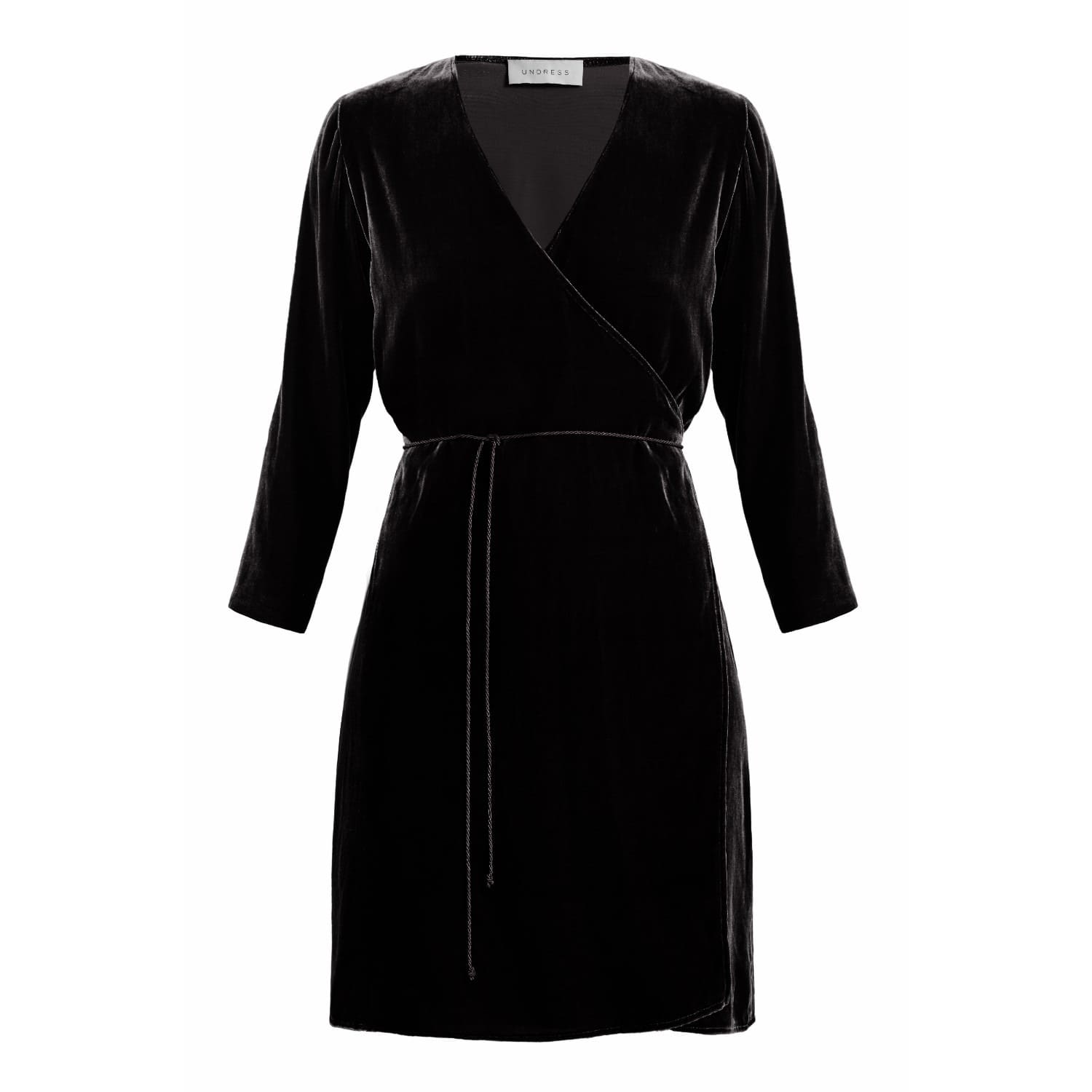 Darlene Black Silk Velvet Wrap Dress (XS) | UNDRESS | Wolf & Badger